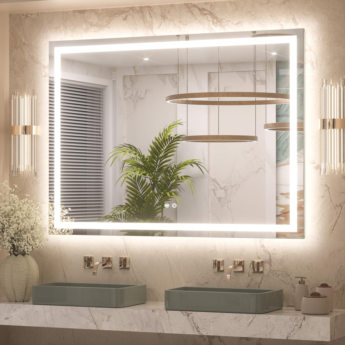 Keonjinn 48     X 36     Lighted Mirror For Bathroom Wall, Led Mirror With Frontlit & Backlit, Bathroom Mirror With Lights, Dimm
