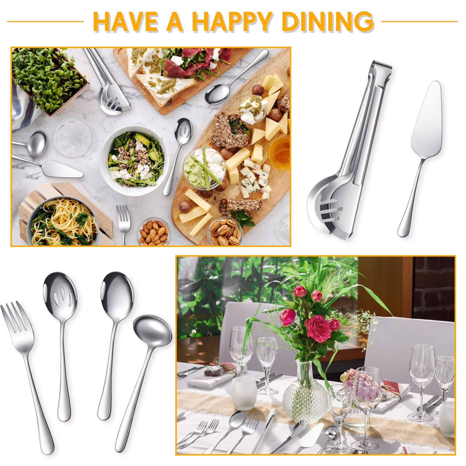10-Piece Dishwasher Safe Silver Serving Utensil Set - Includes Spoons, Forks, Tongs, Ladle, And Pie Server