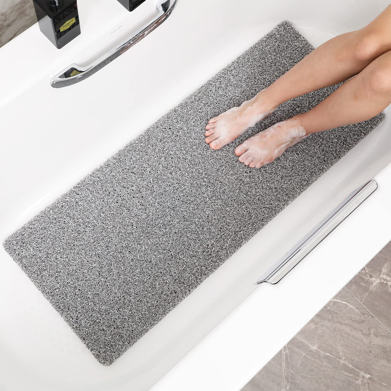 Rzoysia 0.6'' Thick Bathtub Mat, Non Slip Shower Mat, Anti Fatigue Bath Mat For Shower Stall, Soft Pvc Loofah Bath Tub Mat, Quic
