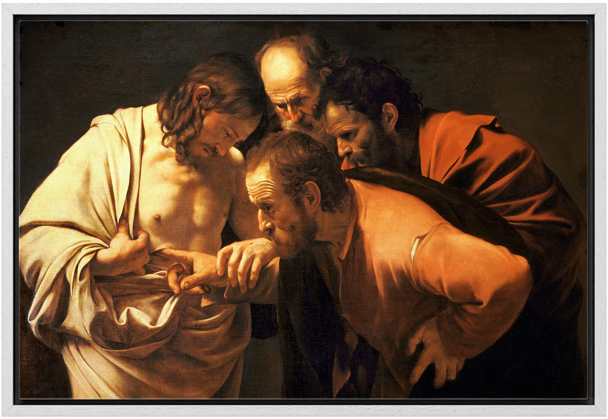 Wall26 - The Incredulity Of Saint Thomas By Caravaggio - Framed Canvas Print Wall Art Famous Painting Reproduction - 24''X36'' W