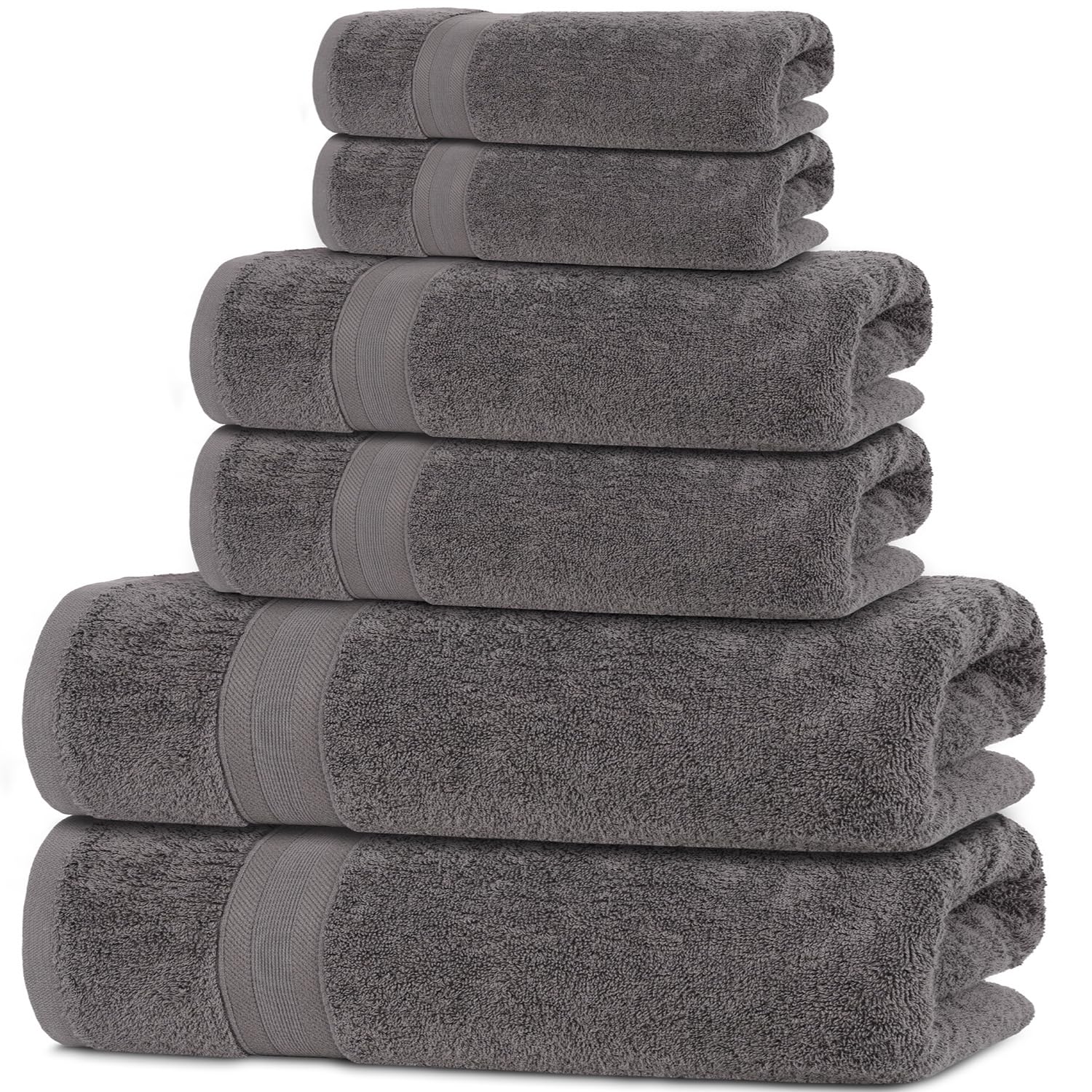 All Design Grey Bath Towels Set Quick-Dry  Soft  High Absorbent 100% Cotton Towels for Bathroom Guests Pool Gym Camp Travel College Dorm (6 Piece Towel Set  Grey)