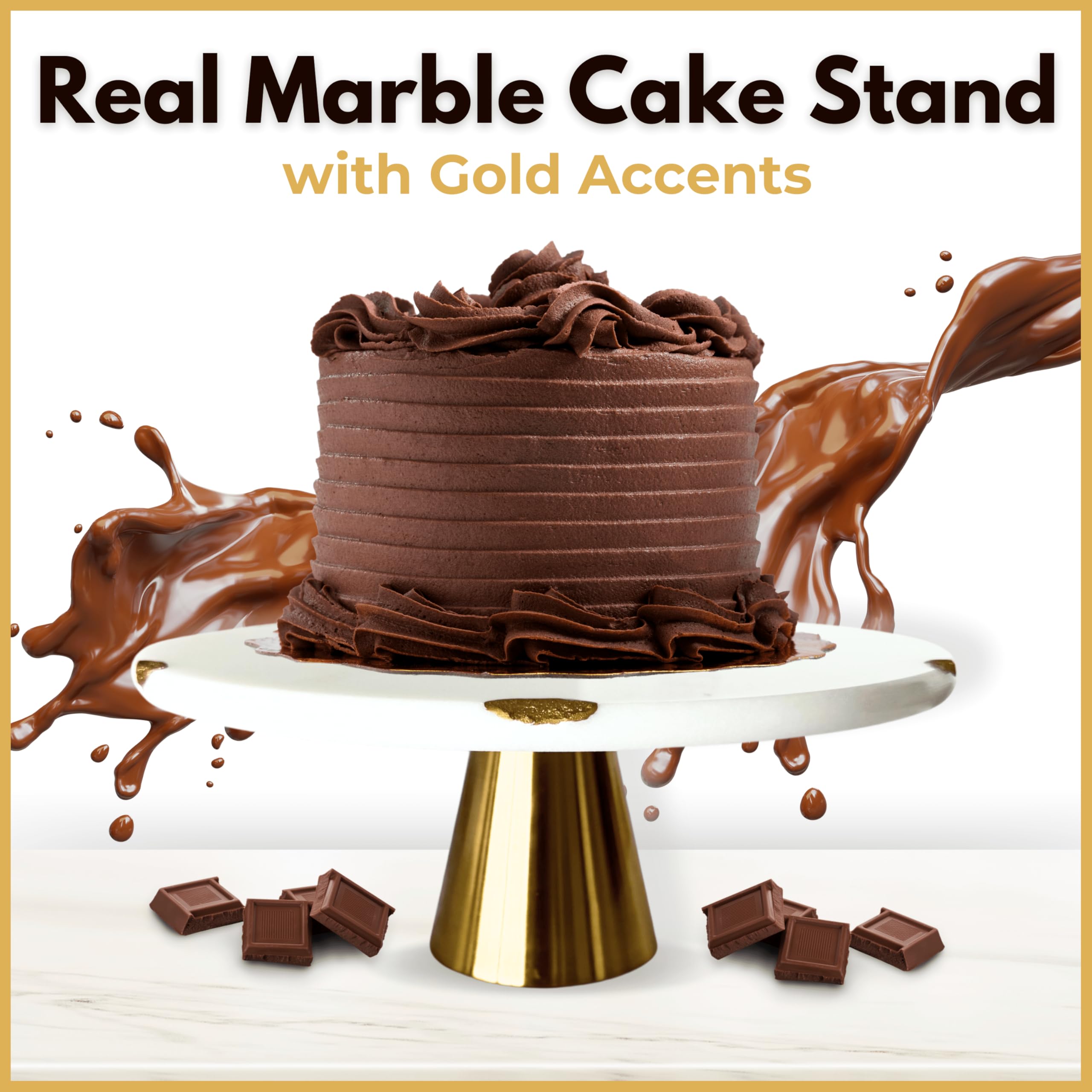 Real Marble Cake Stand By Balin Designs - White Marble 12'' Round Cake Stand With Gold Stand - Smoothly Versatile Cake, Cupcake