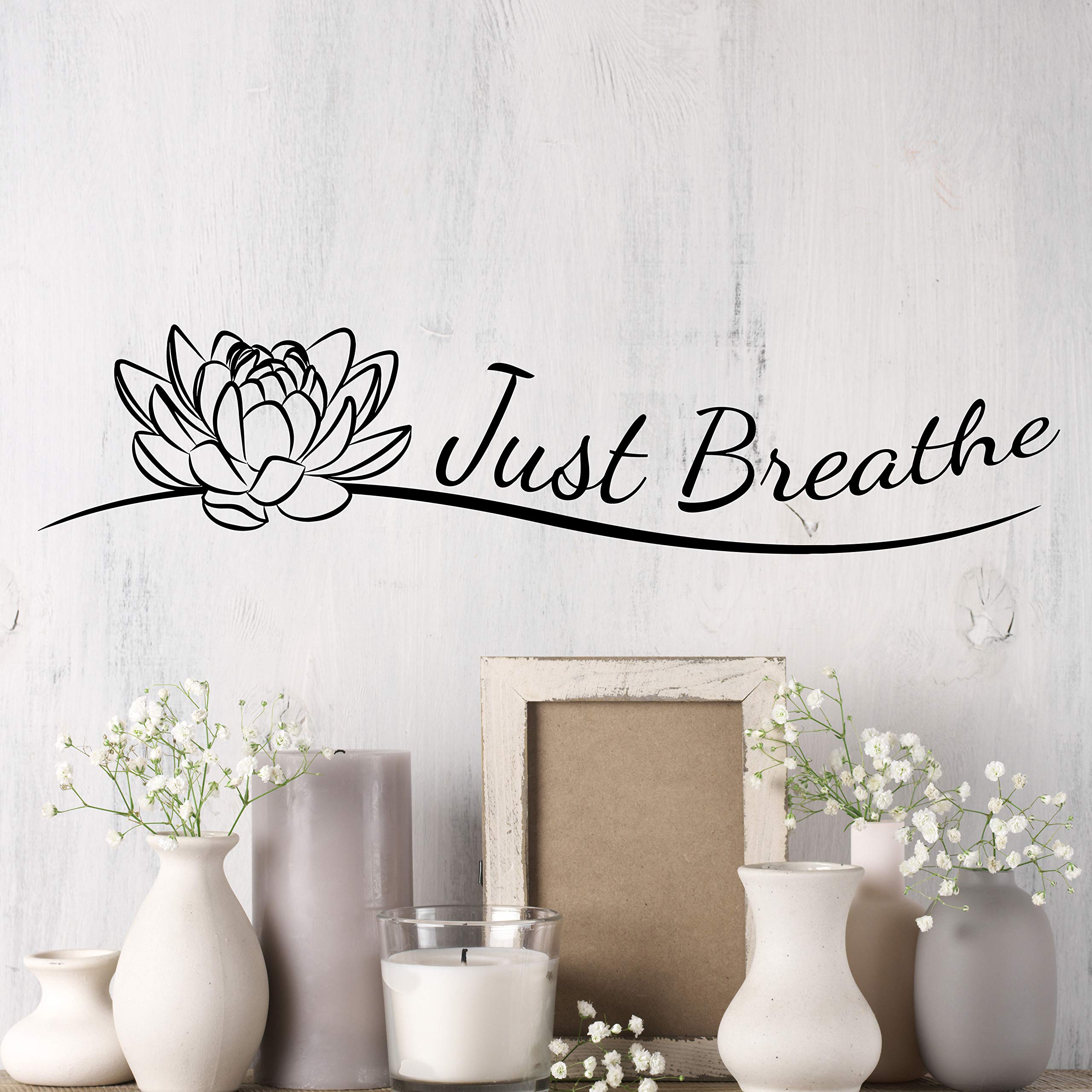 Vinyl Wall Decal Indian Yoga Studio Meditate Decor Buddhism Just Breathe Lotus Flower Stickers Mural 35 In X 8 In Gz260