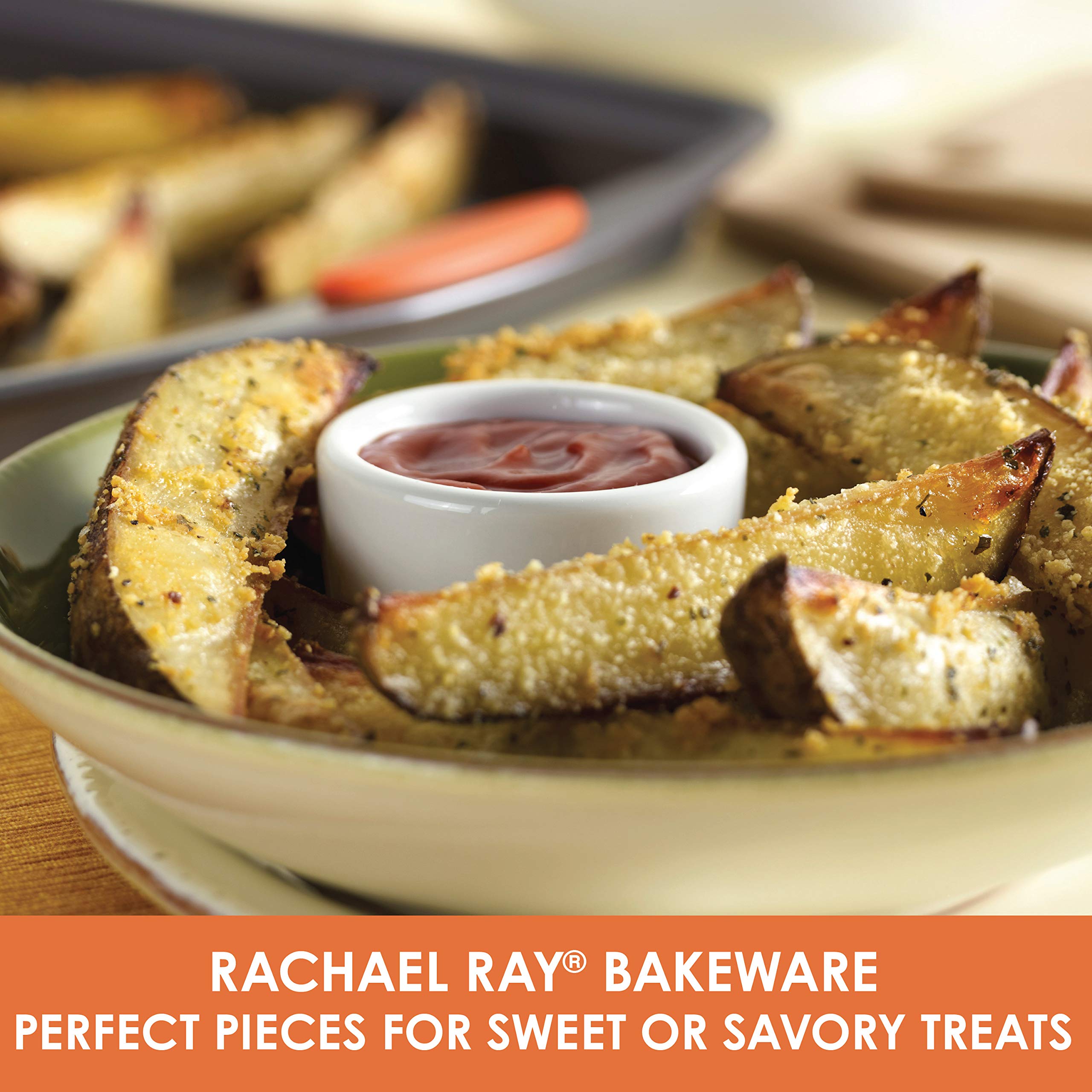 Rachael Ray Nonstick Bakeware Set With Grips, Nonstick Cookie Sheets / Baking Sheets - 3 Piece, Gray With Orange Grips