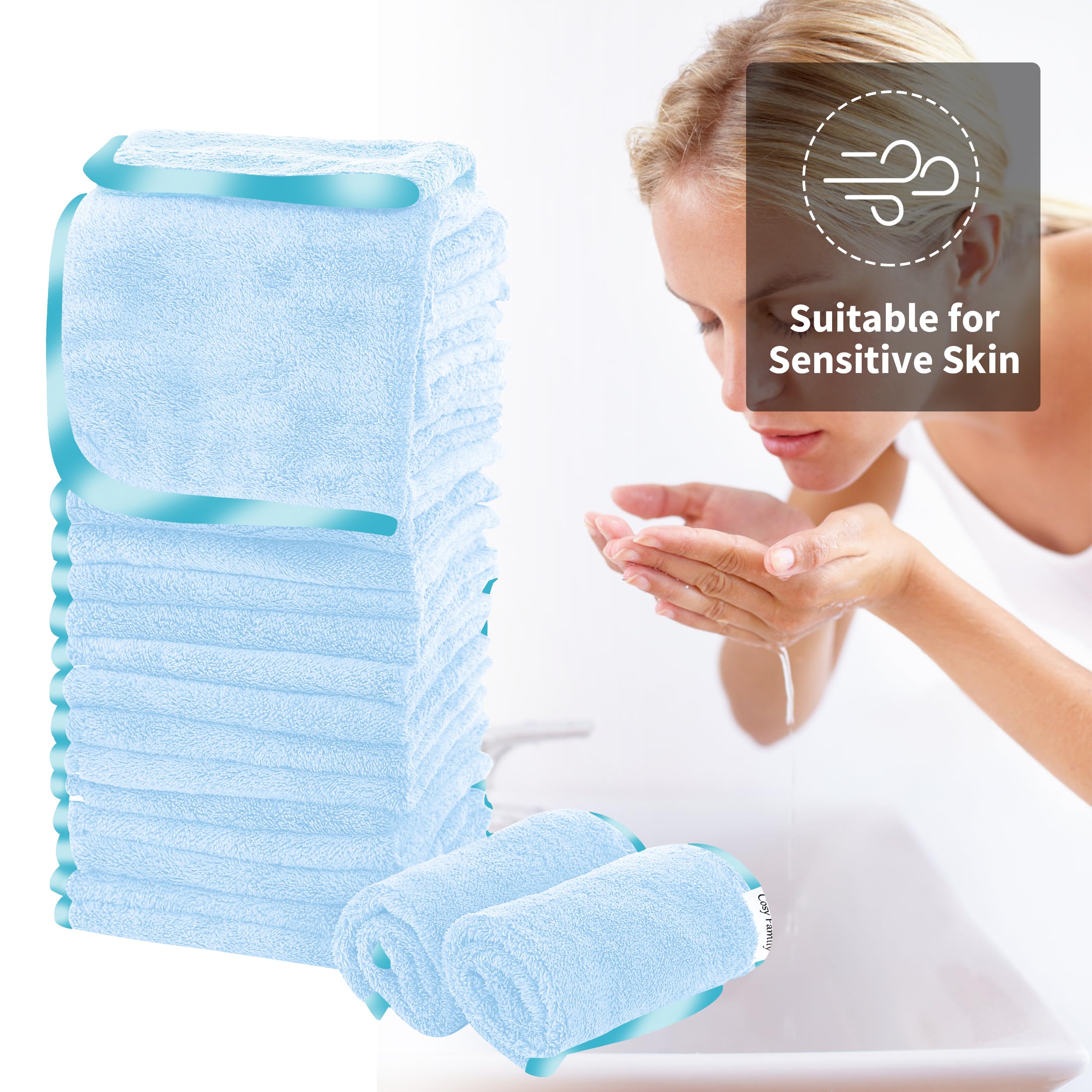 Cosy Family Luxuriously Soft Washcloths Set - 12 X 12 Inches - 24 Pack - Quick Drying - Highly Absorbent Coral Velvet Fingertip