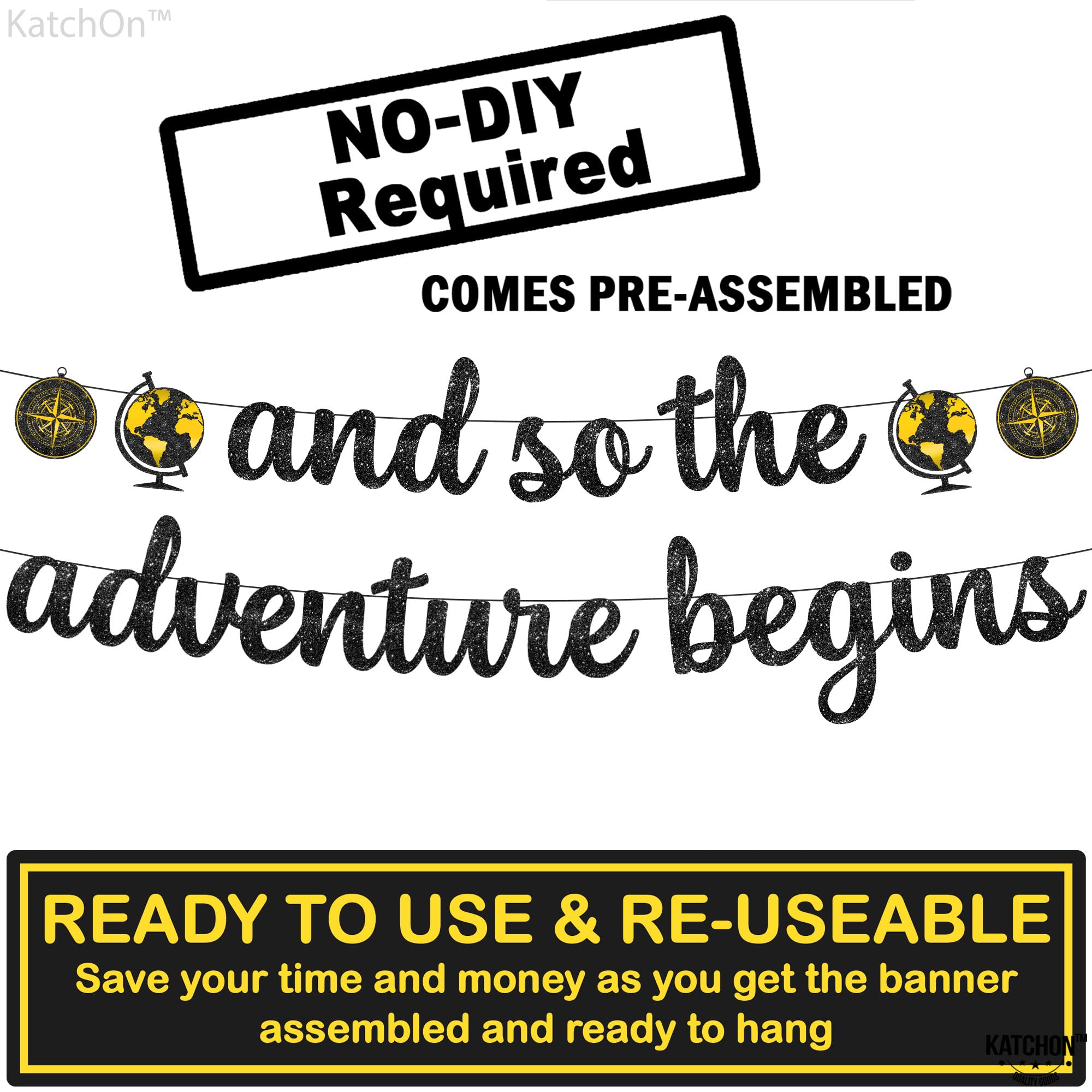 Katchon, And So The Adventure Begins Banner - Glitter, 10 Feet | Graduation Banner For Graduation Decorations Class Of 2024 | Bl