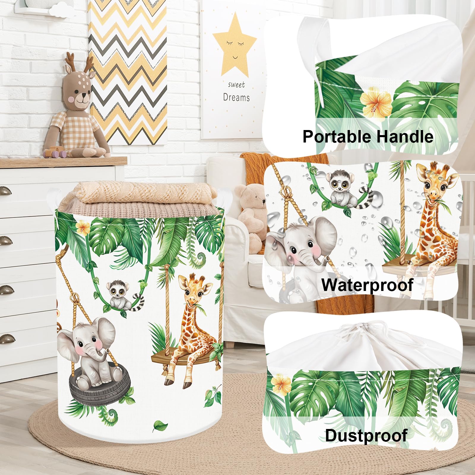 Clastyle Vine Animal Baby Laundry Hamper Swing Kid Storage Basket Boy Girl Gift Toy Box Collapsible Clothes Organizer Nursery Bi