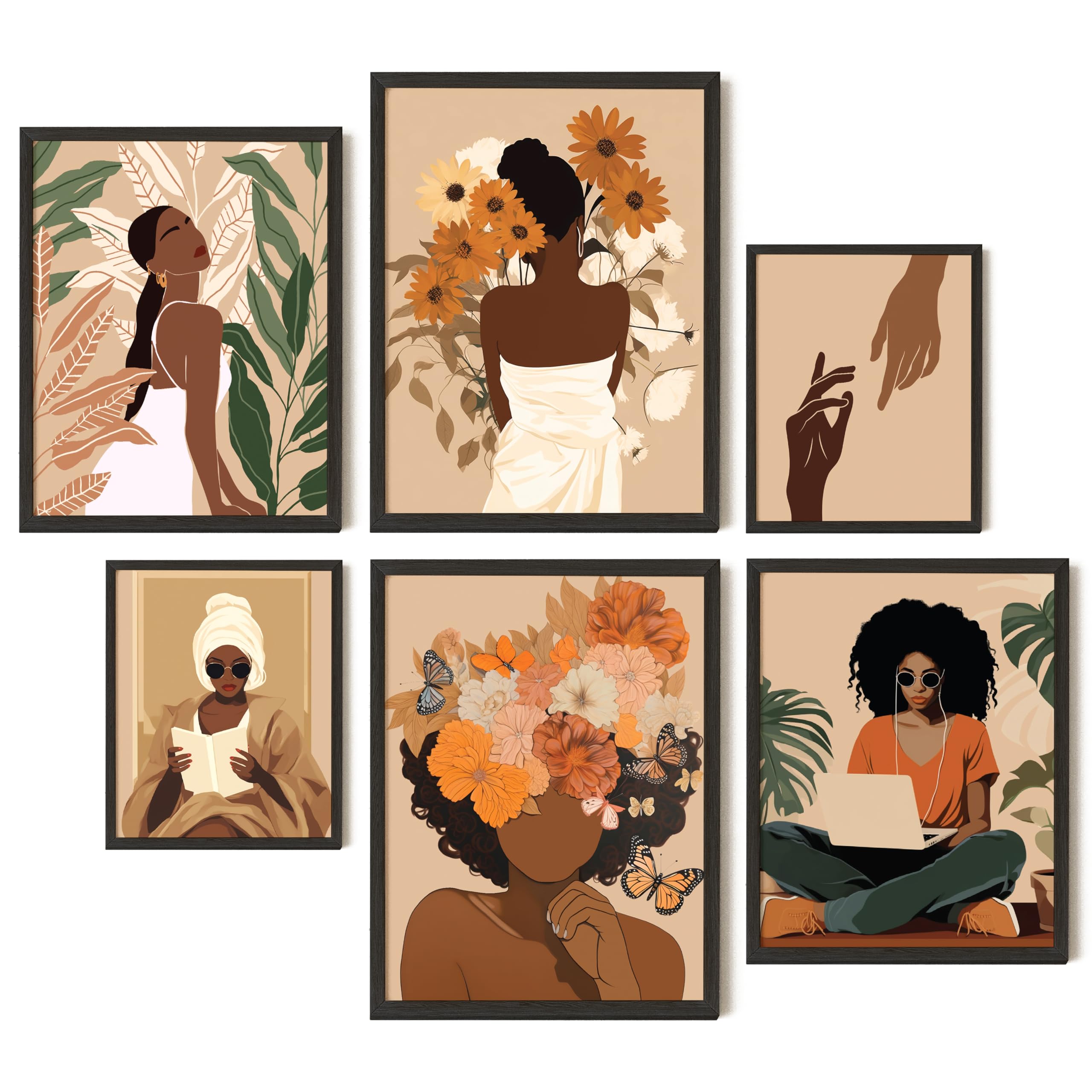 Excool Club Black Girl Wall Art - 12X16 Boho Black Women Wall Art Decor, Black Woman Art Prints, Black Girls Paintings Posters,
