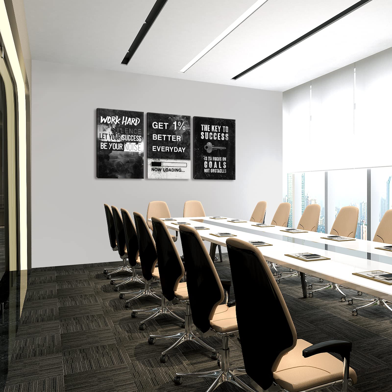 KAWAHONE Success Canvas Wall Art for Home Office Workplace  Perseverance Leader Canvas Quotes Motivate Success Positive Poster Framed Motivation Gift-12 Wx16 Hx3PCS