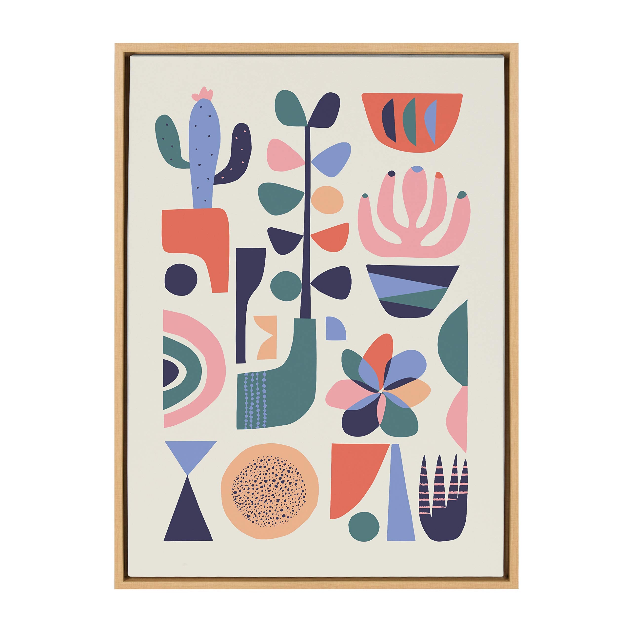 Kate And Laurel Sylvie Mid-Century Succulents Framed Canvas Wall Art By Rachel Lee, 23X33 Natural, Botanical Plant Home Decor