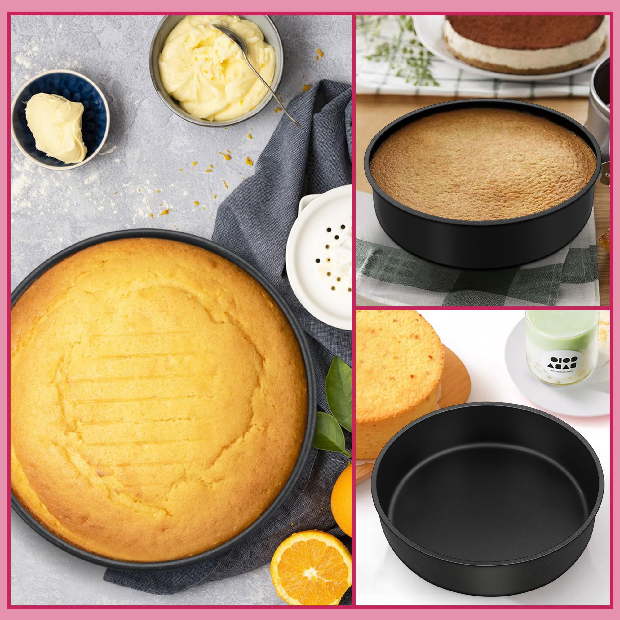 E-Far Cake Pan Set Of 4 (4 Inch/6 Inch/8 Inch/9 Inch), Nonstick Round Baking Cake Pans For Tier Birthday Wedding Cake, Stainless