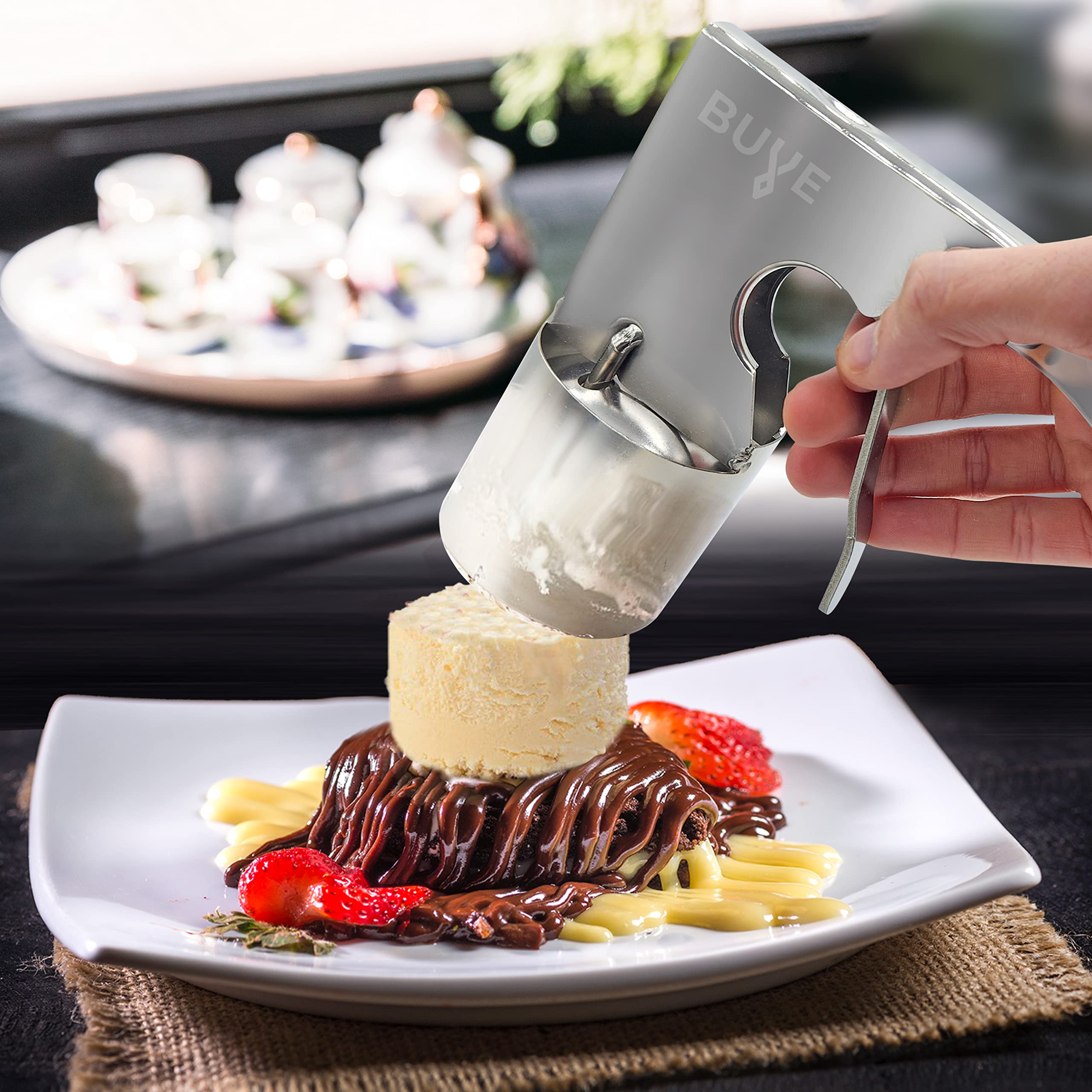 Ice Cream Scoop - Stainless Steel, Old Time Cylindrical Design With Spring-Powered Trigger For Easy Release | Easy To Clean | Bi