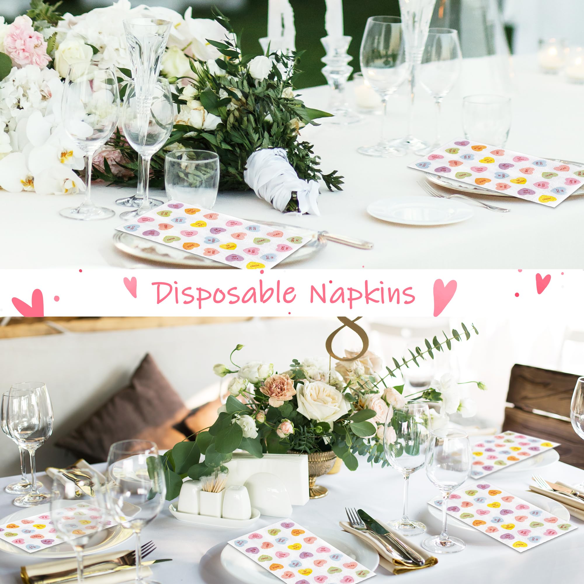 Grobro7 100 Pcs Valentine'S Day Conversation Heart Napkins Love Motto Disposable Guest Towels 3 Ply Bathroom Restaurant Paper Ha