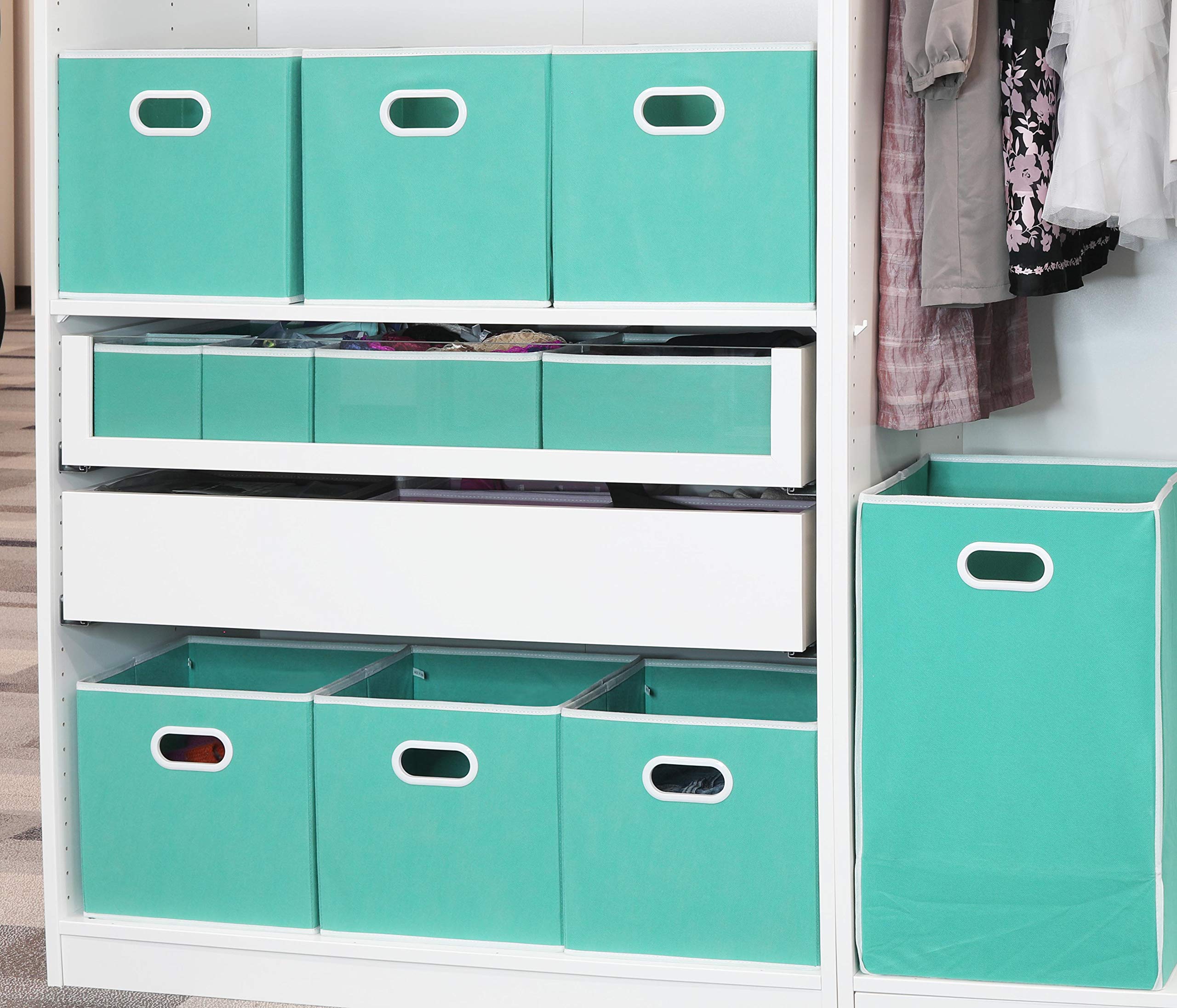 Simple Houseware Foldable Cube Storage Bin With Handle, Turquoise - 6 Pack