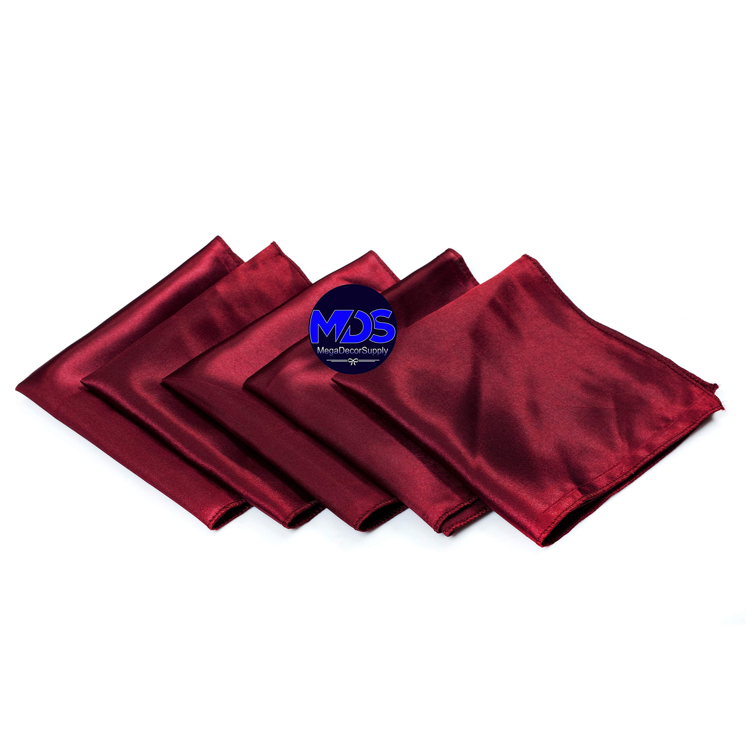 Mds Pack Of 25 Wedding Satin 12''X 12'' Square Dinner Napkin Or Handkerchief For Wedding Banquet Decoration - Burgundy