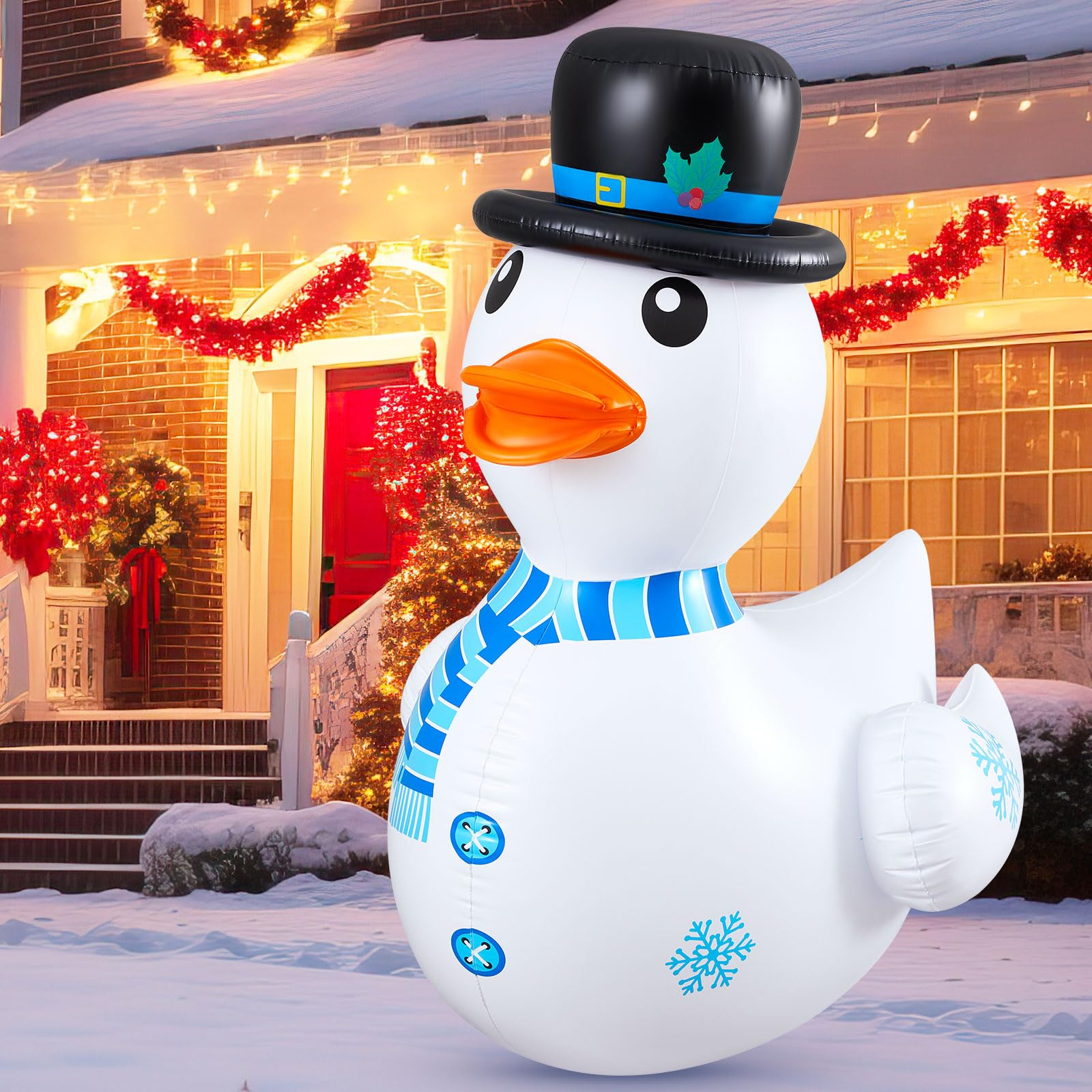 Hungdao 1 Pcs 4 Feet PVC Christmas Giant Inflatable Duck Huge Rubber Large Blow up Duck Christmas Pool Floats for Xmas Holiday I