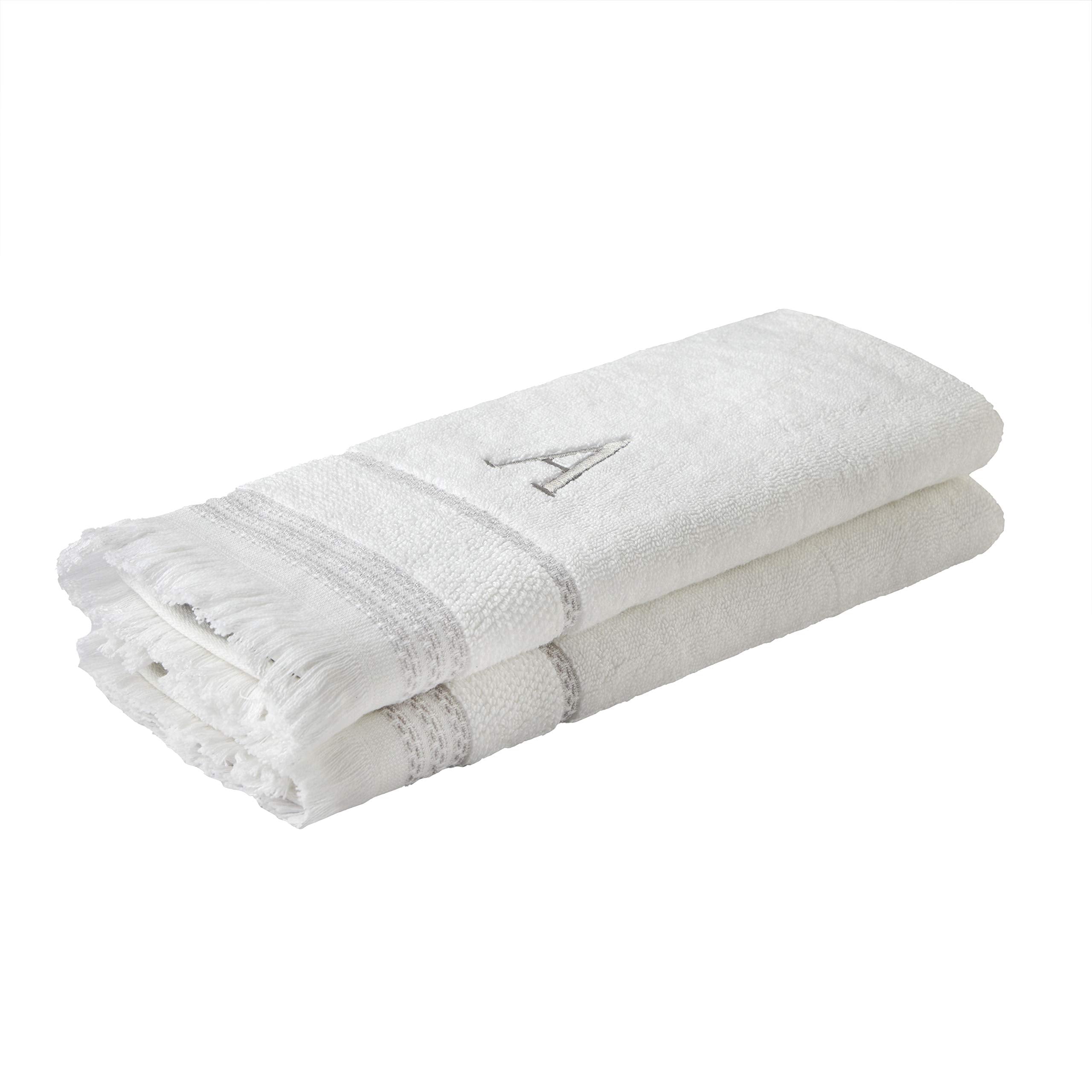 Skl Home Casual Monogram Hand Towel Set, A, 16X26, White 2 Count