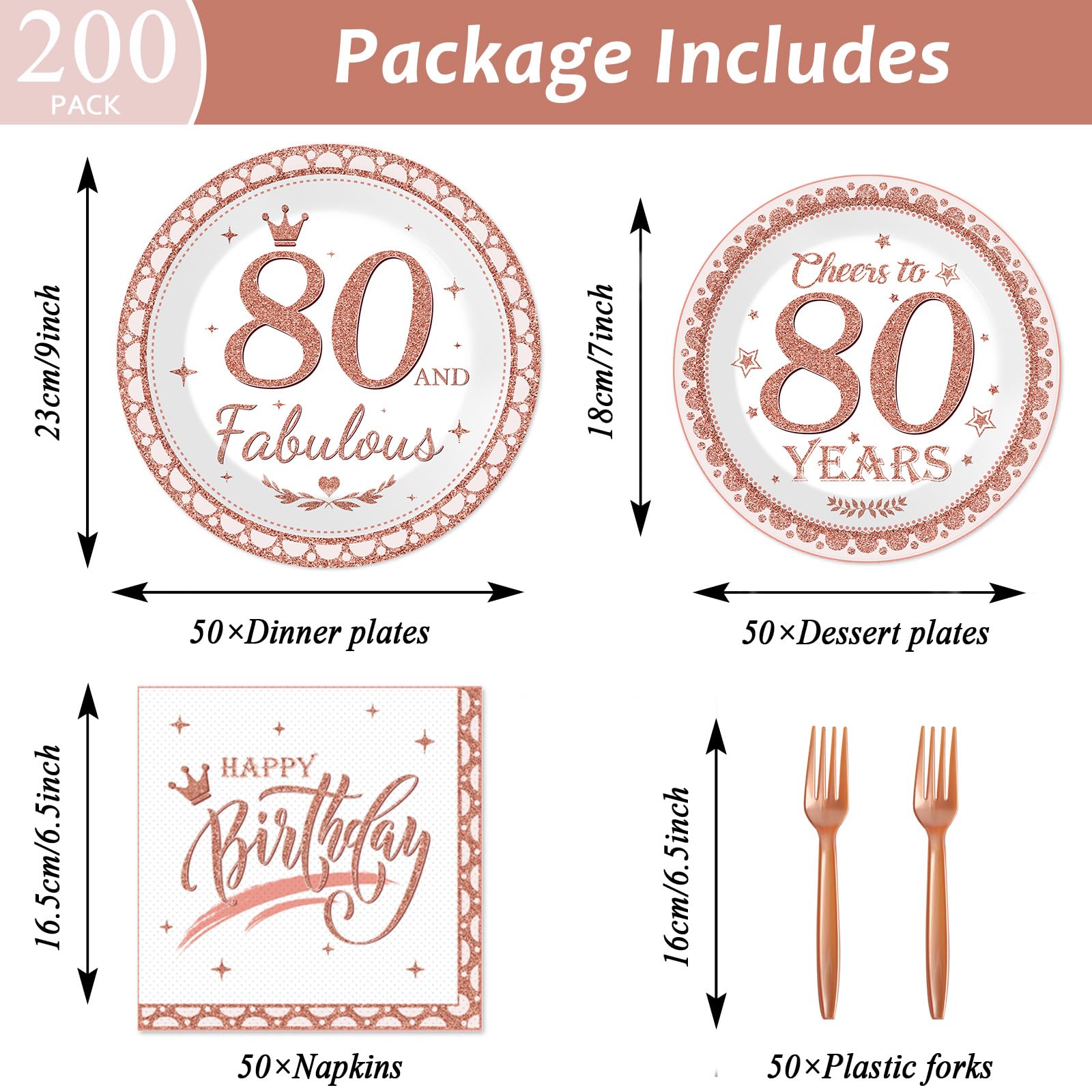 50 Guests 80Th Birthday Plates And Napkins 80Th Birthday Decorations For Women Rose Gold Happy Birthday Party Fabulous Tableware