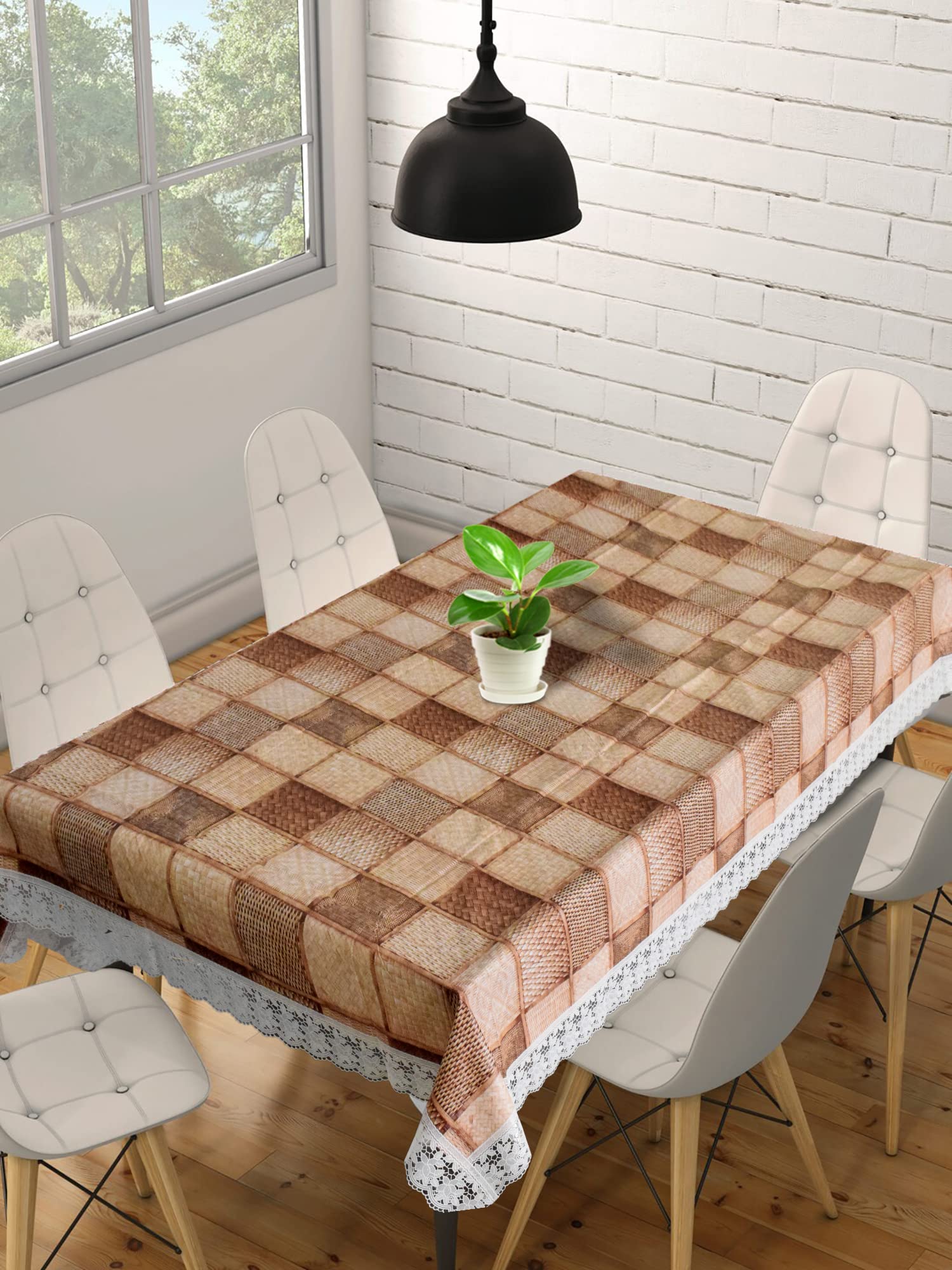 Kuber Industries 60x90 Checkered Printed PVC Waterproof, Antislip & Wipe Clean Dinning Table Cover for 6 Seater (Brown)HS43KU