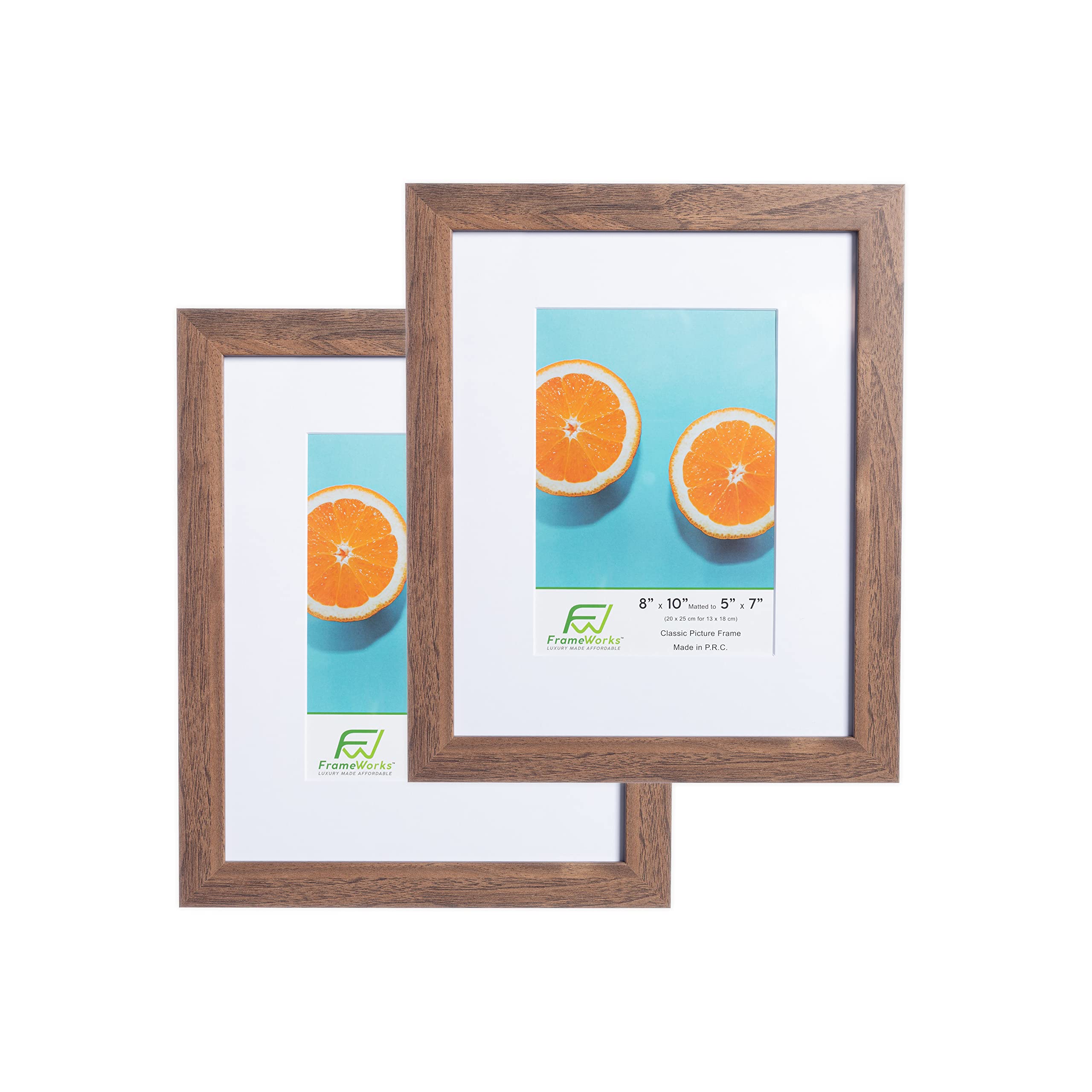 FrameWorks 2-Pack, 8x10 Matted to 5x7 Picture Frame, Dark Oak - Classic Photo Frame with Tempered Glass, Picture Frame with Clea