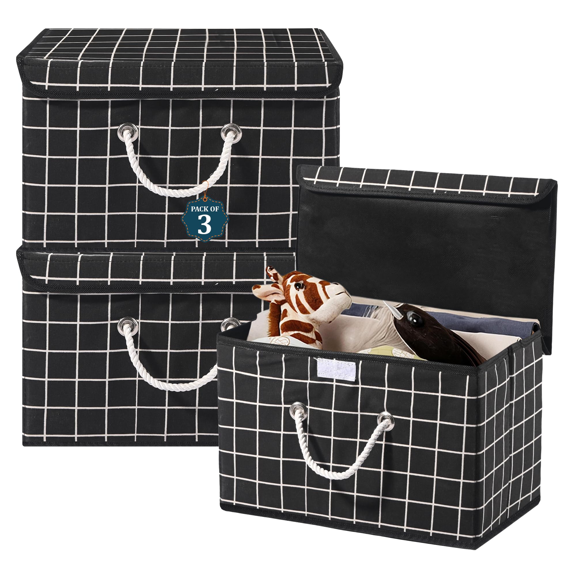 Kuber Industries Pack Of 3 Multipurpose Storage Box For Wardrobe With Lid & Handle | Large SpaceSaving Container Boxes For Stor