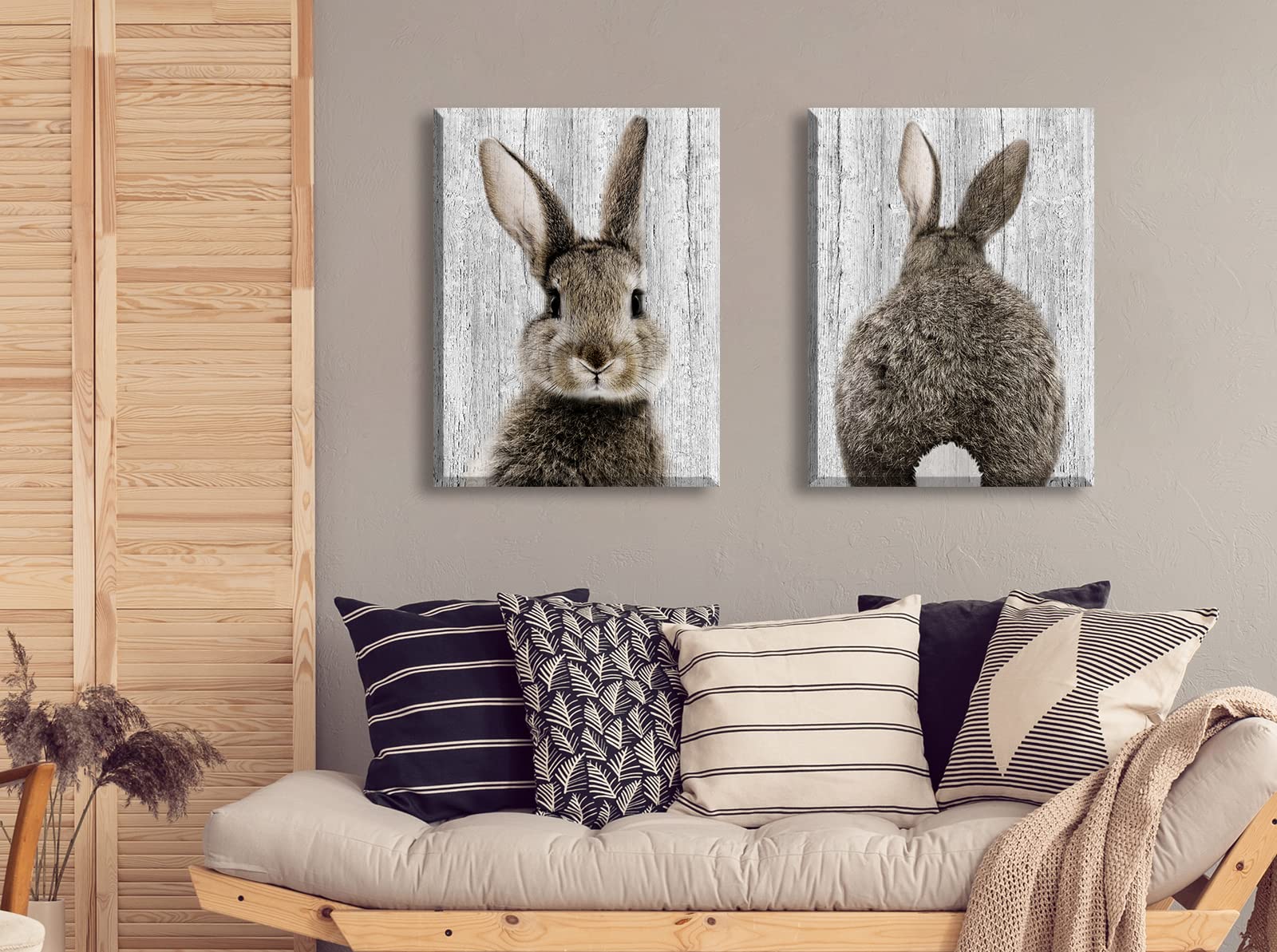 BLINFEIRU Nursery Decor Bunny Canvas Wall Art Brown Lovely Rabbit Posters for Baby Kids Room Decorative Pictures Natural Cute Animal Artwork Framed Ready to Hang 12''X16''X2