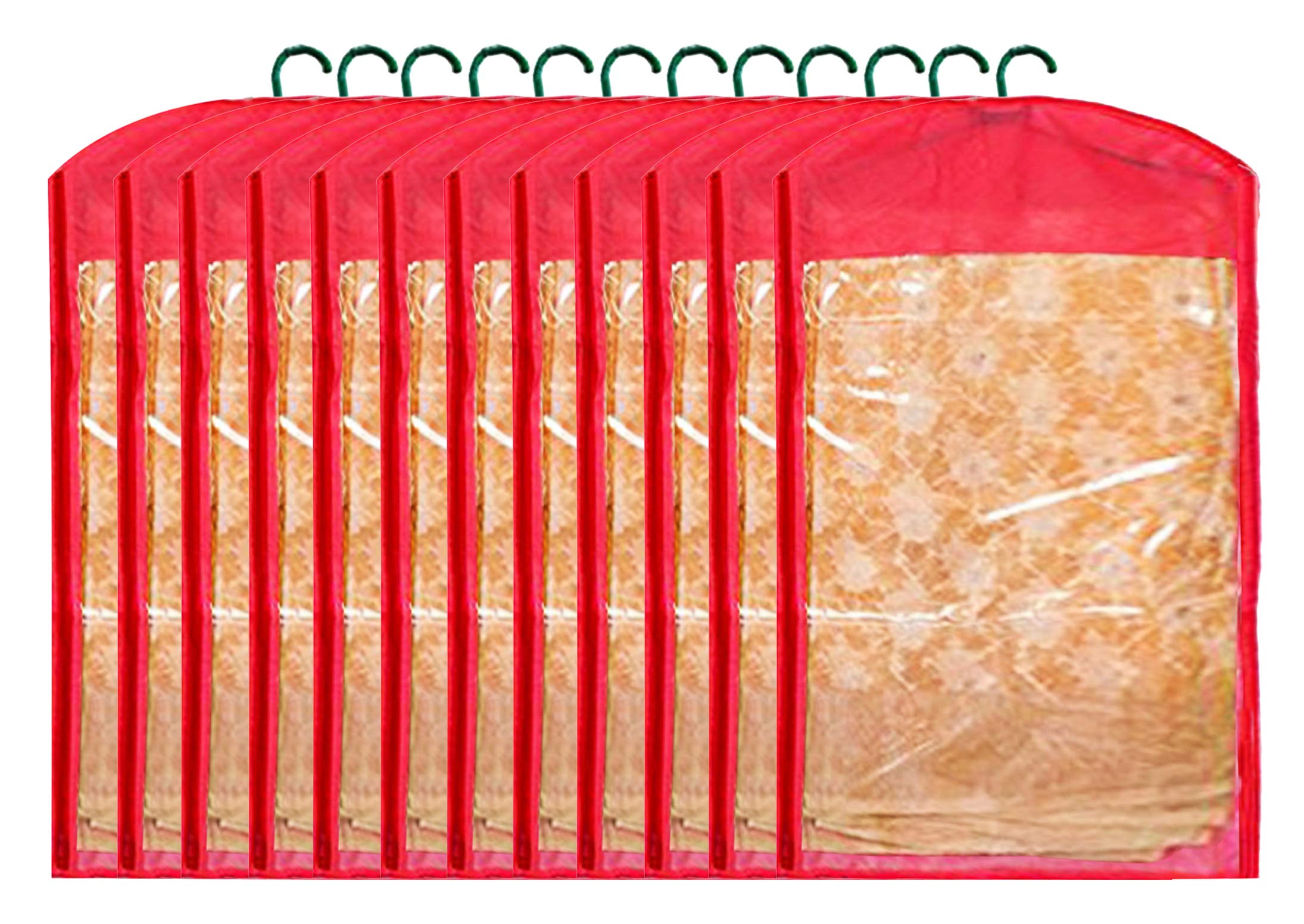 Kuber Industries 77 X 42 X 1Cm (12 Pieces) Non Woven Hanging Saree Cover Wardrobe Organiser With Hanger (Red) - Ctktc30949