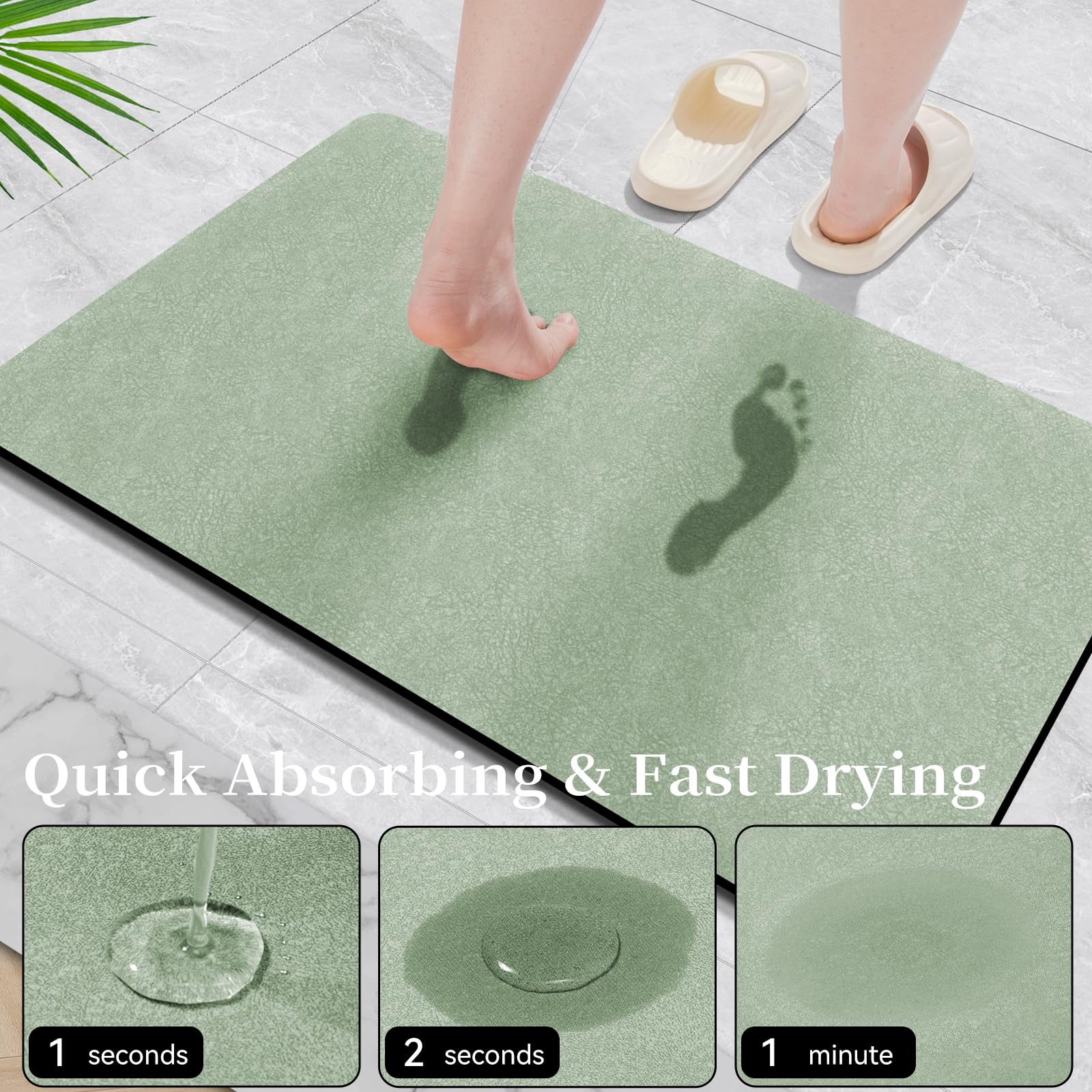 Sage Green Bathroom Mat Rugs Sets 2 Piece - Quick Dry Super Absorbent Bath Mat For Bathroom Diatomaceous Earth Bathroom Rugs Wit