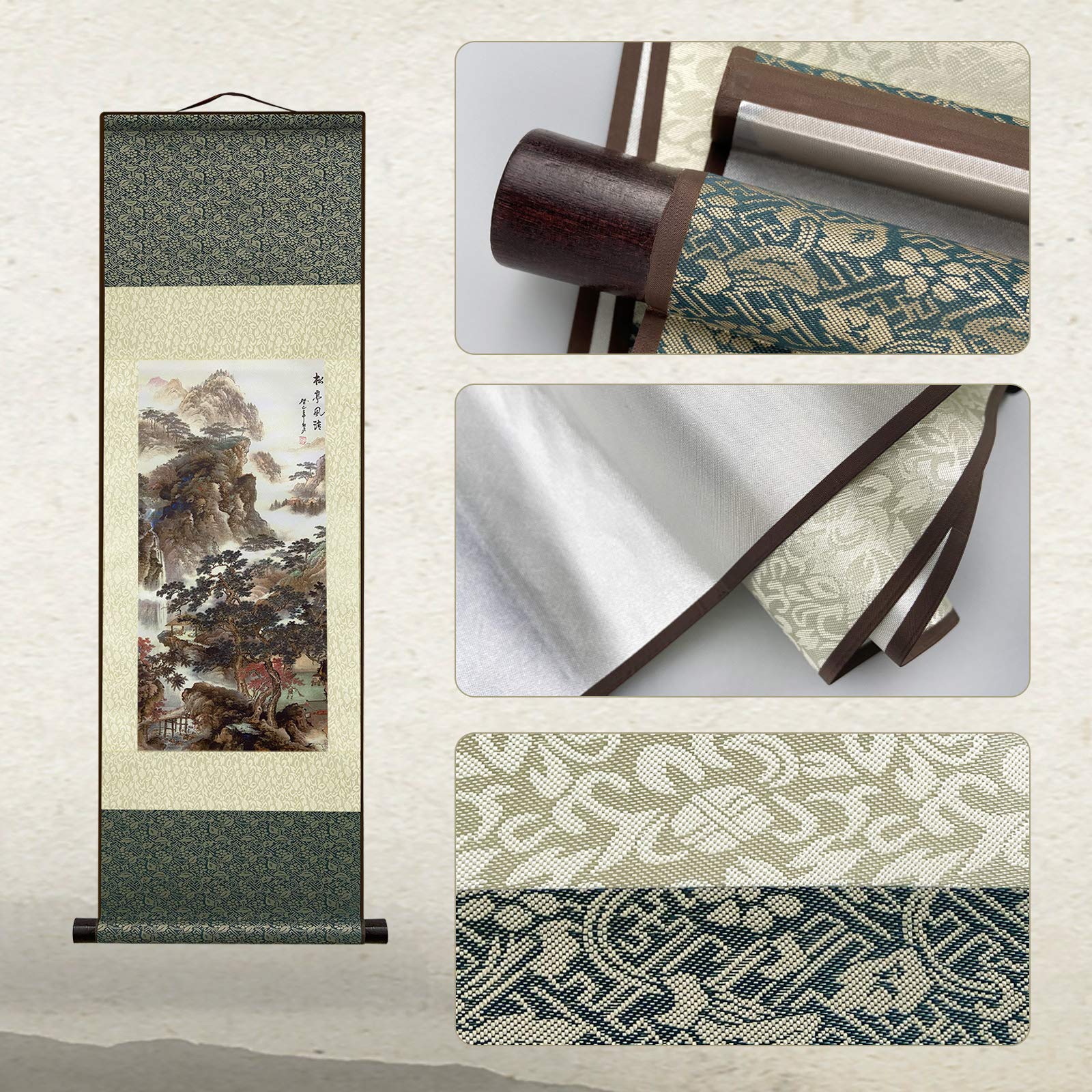 Fovnot Chinese Landscape Painting Decor, Asian Decor For Home Beautiful Silk Scroll Painting Chinese Vertical Wall Art Oriental