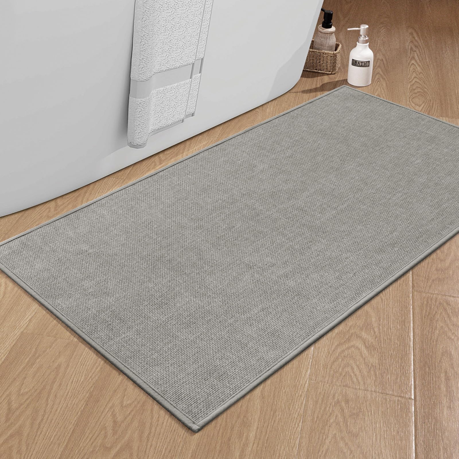 Chakme Bathroom Rugs Mat 47X25, Ultra Thin Non Slip Bath Mat Large Quick Dry Absorbent Bath Mat For Bathroom Floor, (Dark Grey,