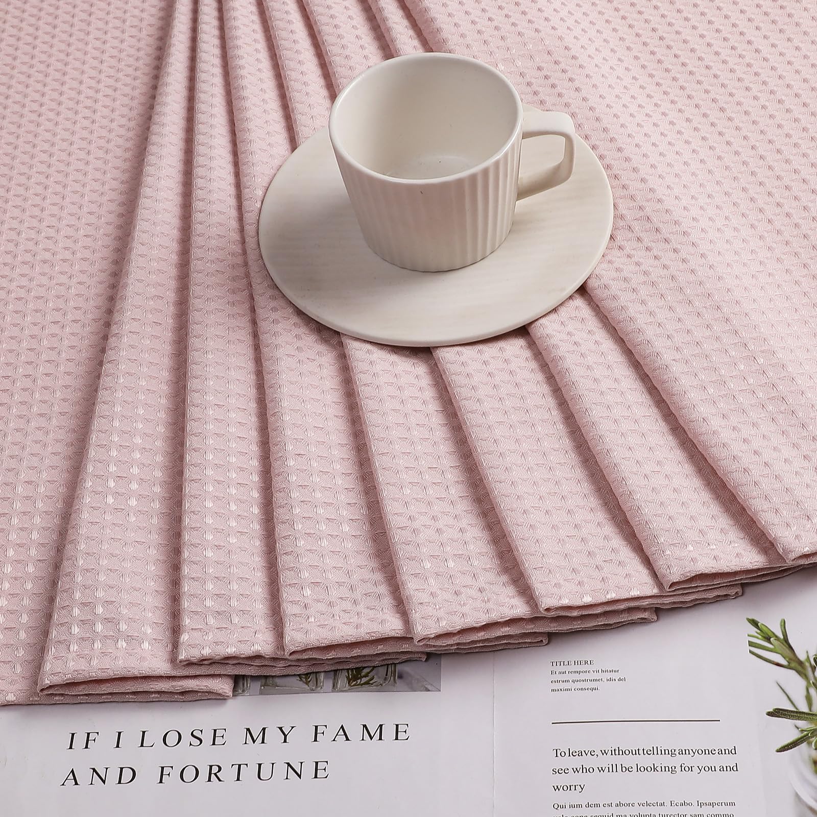 OVZME Blush Pink Shower Curtain Set, 72x72" Heavy Duty Fabric, Waffle Textured, Machine Washable with 12 Hooks