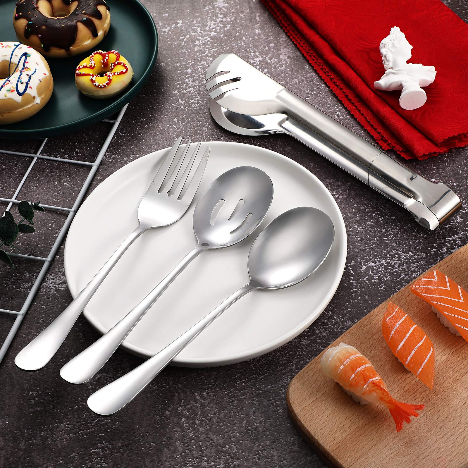 Patelai 4 Pieces Christmas Stainless Steel Serving Utensils Set 8.7'' Large Serving Spoons Slotted Spoon 9.45'' Tong 9'' Serving