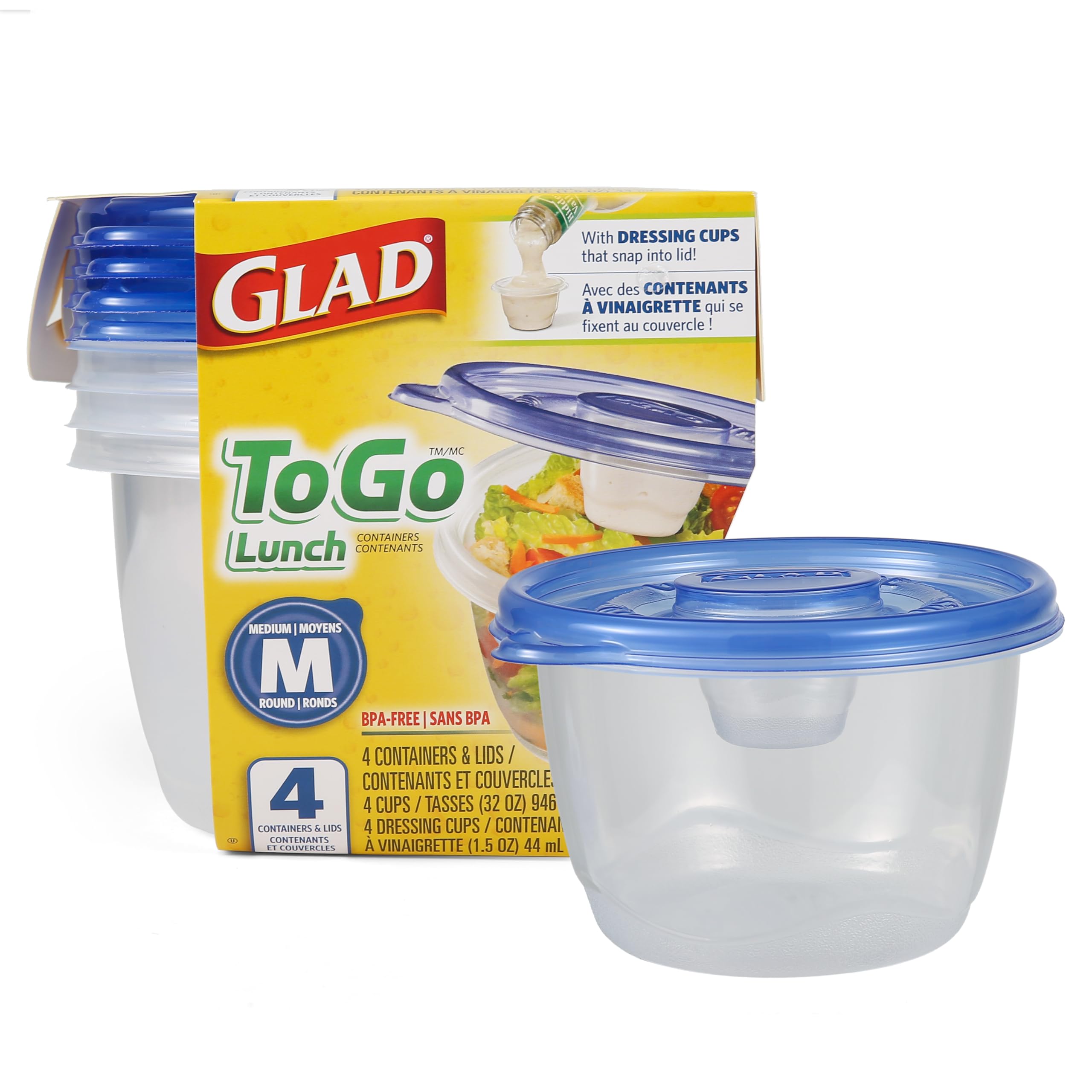 Gladware Lockware To Go Food Storage Containers | Glad Medium Size Round Food Storage That Holds Up To 32 Ounces Of Food, Solids