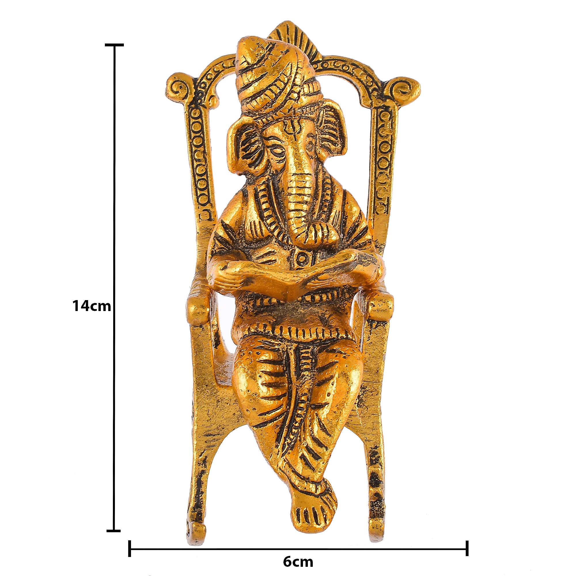 Great Art Metal Lord Ganesha Reading Ramayana Statue Hindu God Ganesh Ganpati Sitting On Chair Idol Sculpture Home Office Gifts