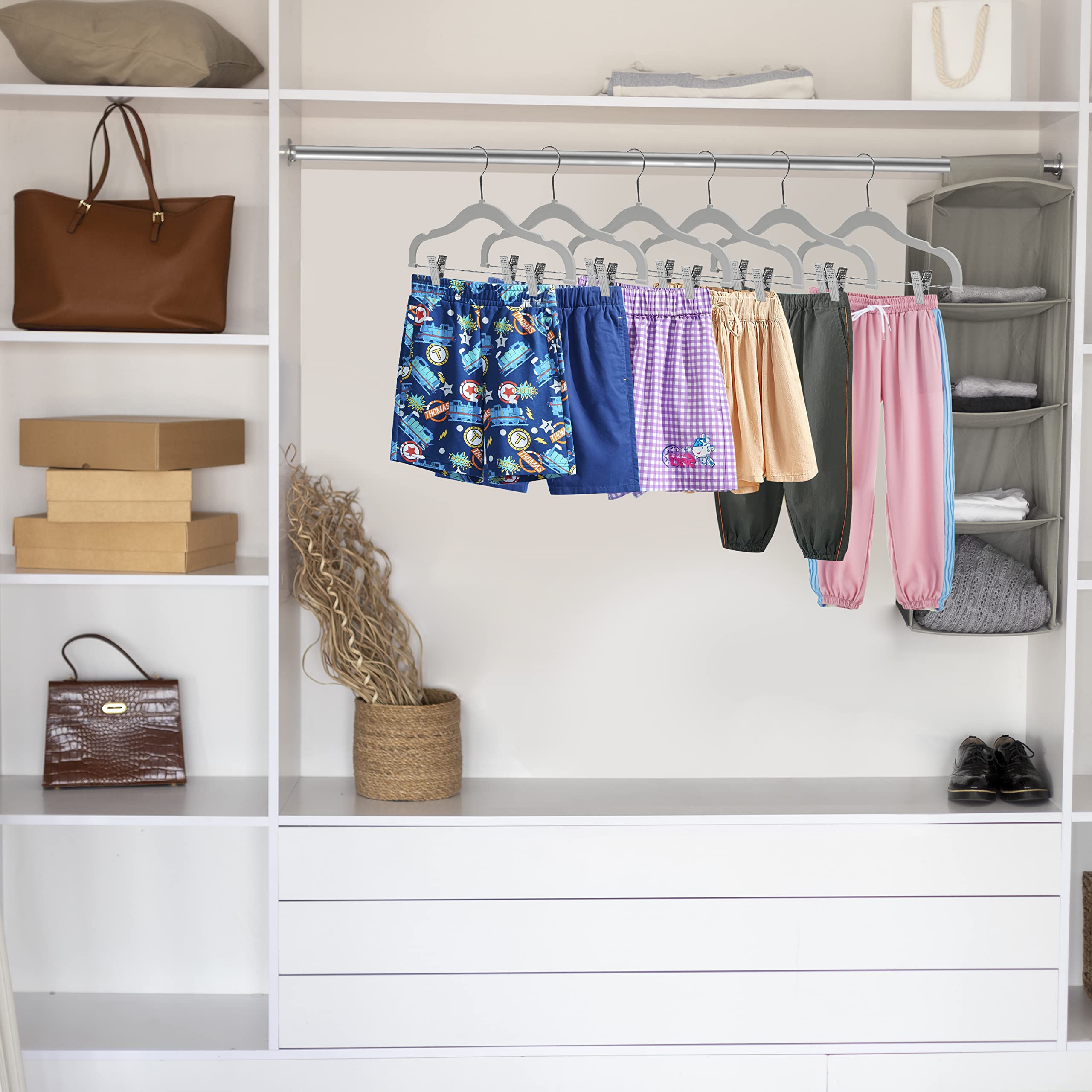 Quality Kids Children'S Plastic Non Velvet Non-Flocked Thin Compact Skirt Pant Coat Hangers With Metal Clips For Skirts Pants Bl