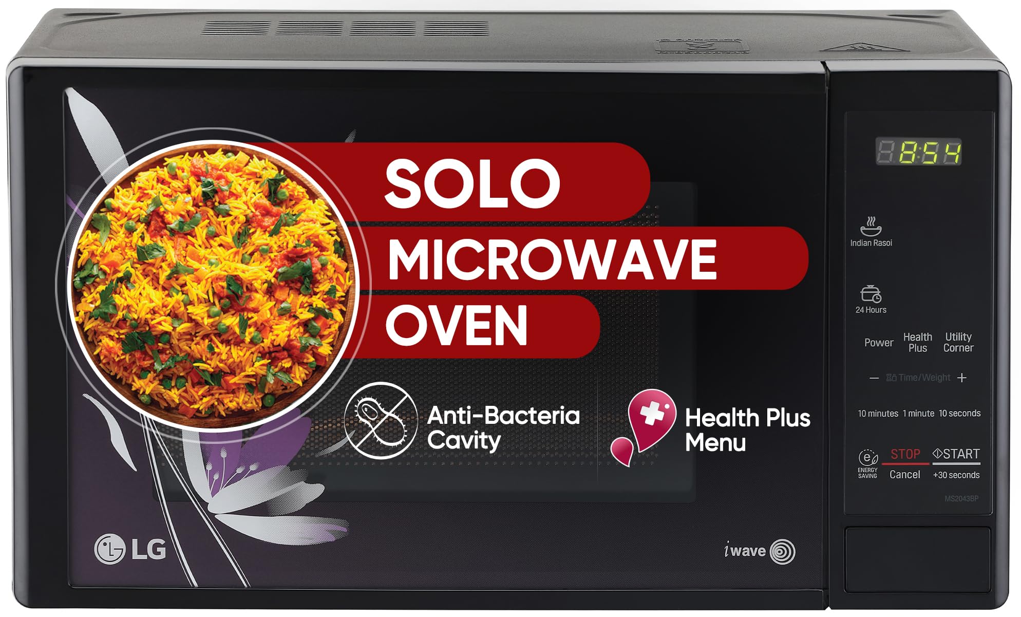 Lg 20 L Solo Microwave Oven (Ms2043Bp, Black, Health Plus Menu, I-Wave Technology, Indian Cuisine, Even Reheat & Defrost, Auto C