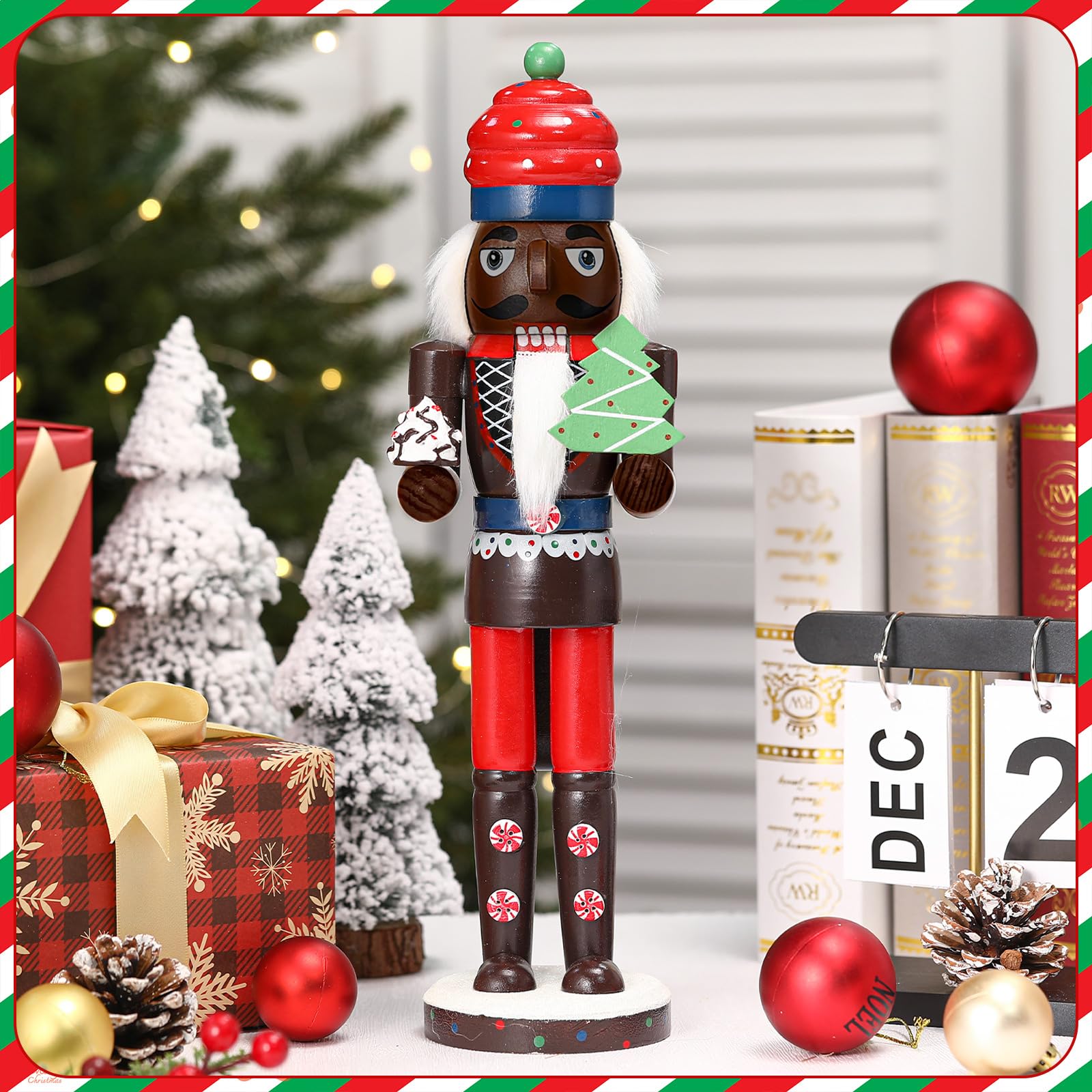 Hungdao 15 Inch Black Christmas Nutcracker Decor Wooden African American King Figure Black Santa Xmas Festive Soldier Nutcracker