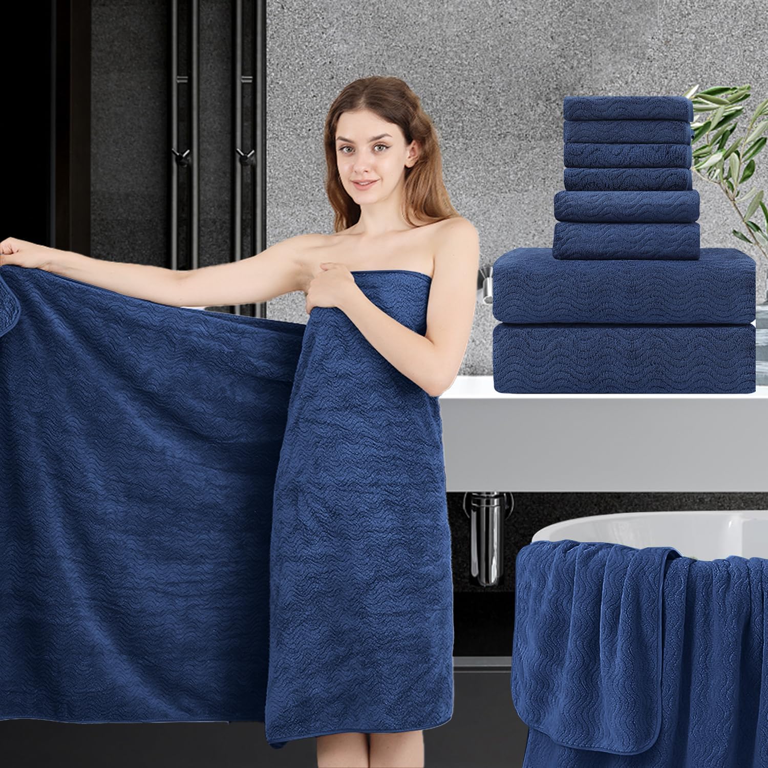 8 Piece Bath Towel Set |2 Oversized Large Bath Sheet,2 Hand Towels,4 Washcloths| Soft Luxury Towel Set For Bathroom Hotel,Highly