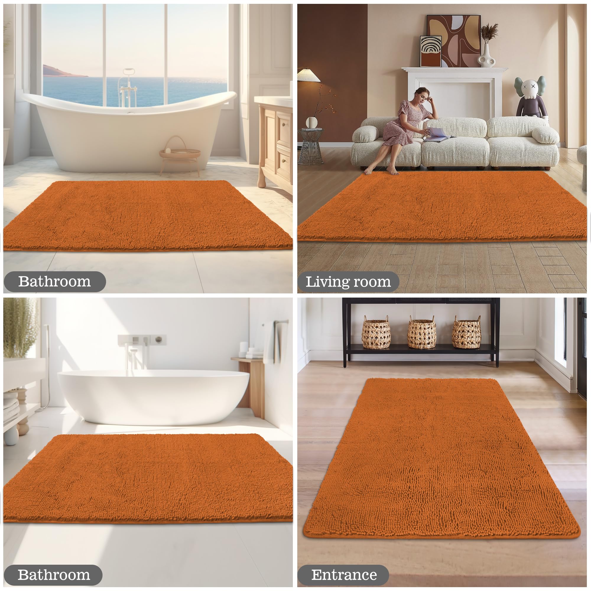 Yeaban Bathroom Runner Rug 36 X 60 Inch - Thick Chenille Long Bath Mat | Absorbent And Washable Extra Large Bath Rug Non-Slip, P