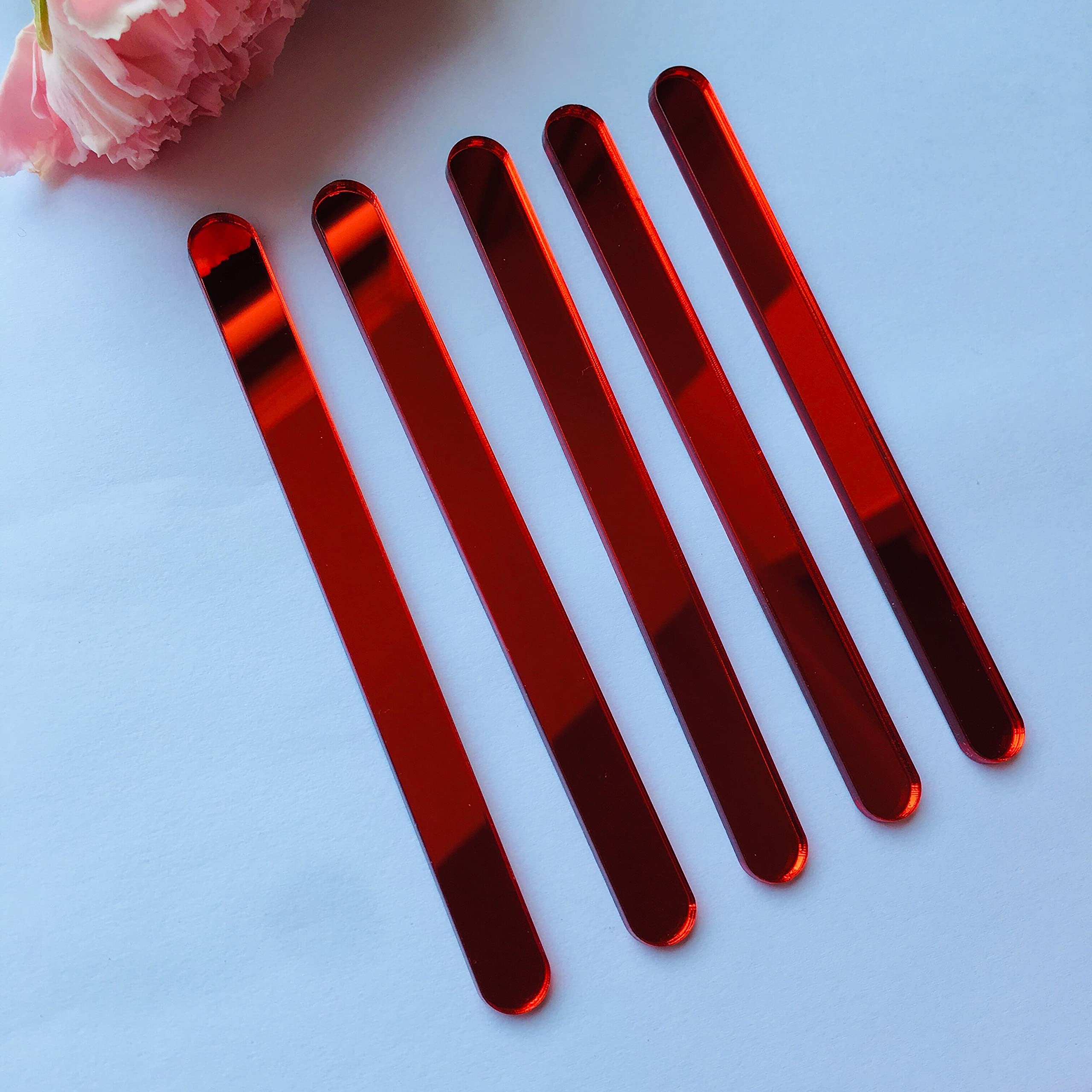 Nuorui 30 Pcs Reusable Acrylic Cakesicle Sticks, Mirror Popsicle Sticks For Party Favors (Red Mirror)