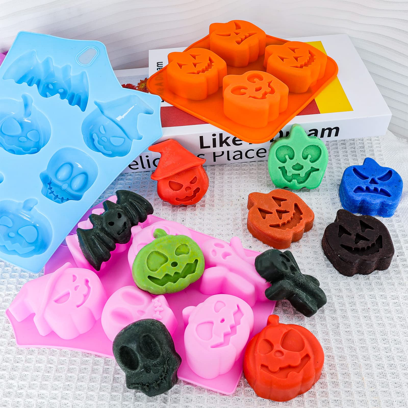 Pumpkin Silicone Mold Halloween Cake Mold 5 Piece Chocolate Molds Silicone With Ghost Pumpkin Bat & Witch Hat Cookie Molds For C
