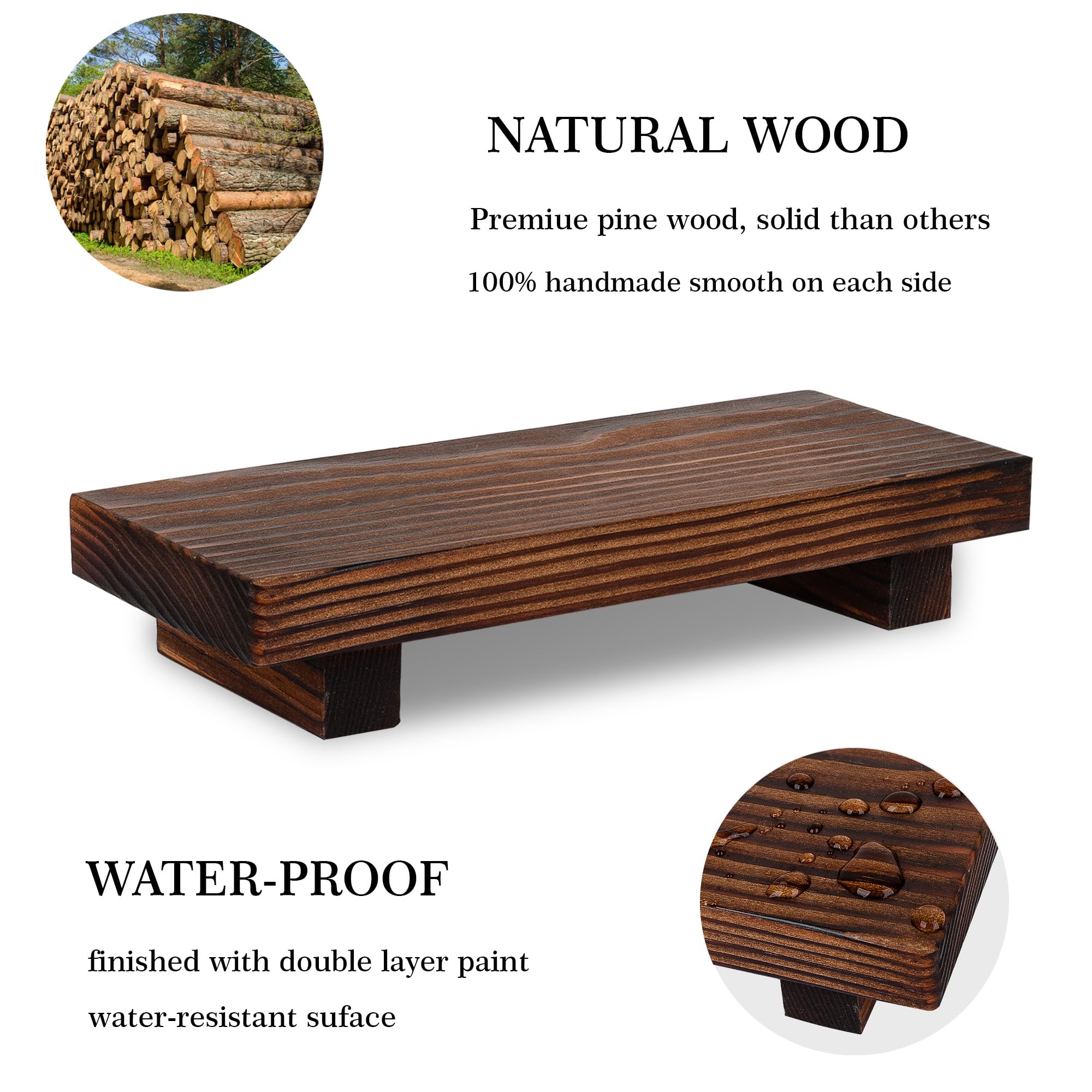 Bathroom Counter Organizer Wood Pedestal Stand Farmhouse Decorative Tray Soap Holder For Kitchen Decor, Small, Dark Brown