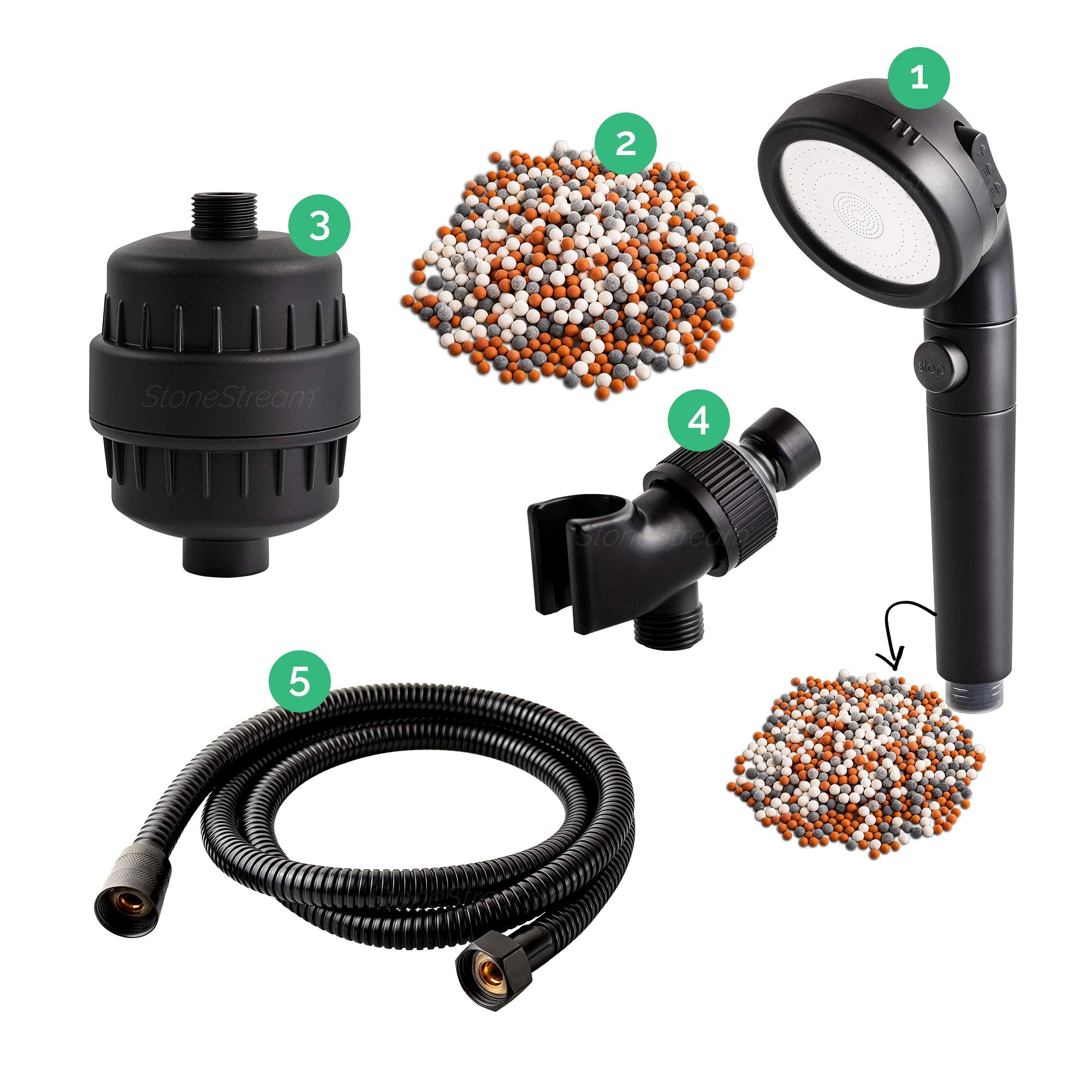 Original StoneStream EcoPower Shower Head System - Spa Like Ionic Filter to Soften Water, Increase Pressure & Save Water - Showe