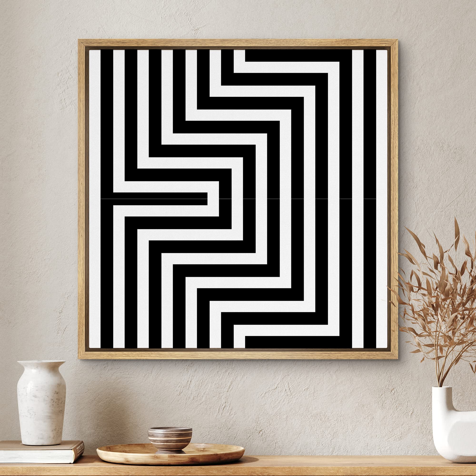 Signwin Framed Canvas Print Wall Art 3D Optical Illusion Line Art Pattern Abstract Shapes Illustrations Minimalism Alternative D
