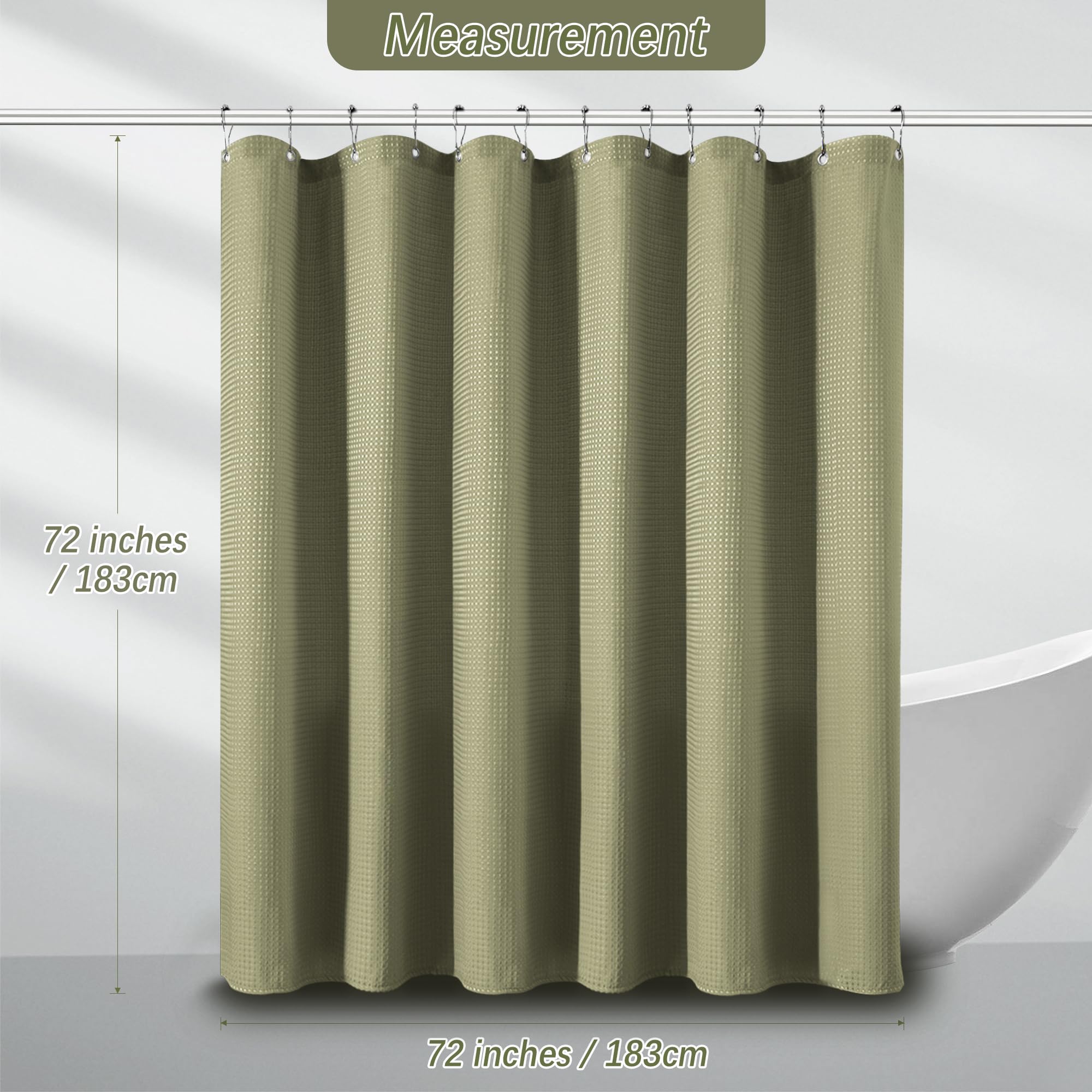 Pangsinne Khaki Shower Curtain 256Gsm Heavy Duty Waffle Woven Bathroom Shower Curtains, Weighted Fabric Shower Curtains For Hote