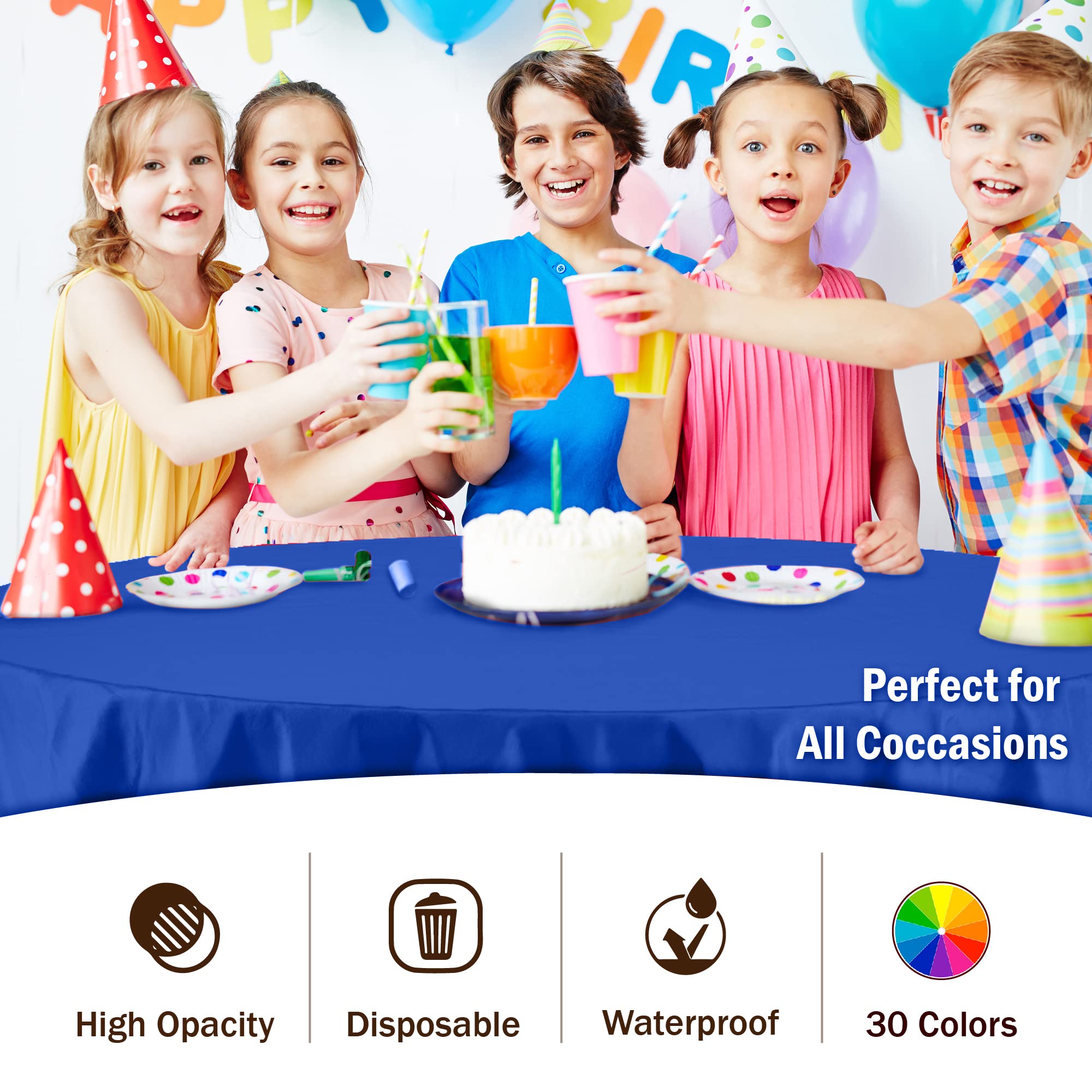 Exquisite 6-Pack Premium Plastic Tablecloth 84In. Round Plastic Table Cover - Dark Blue