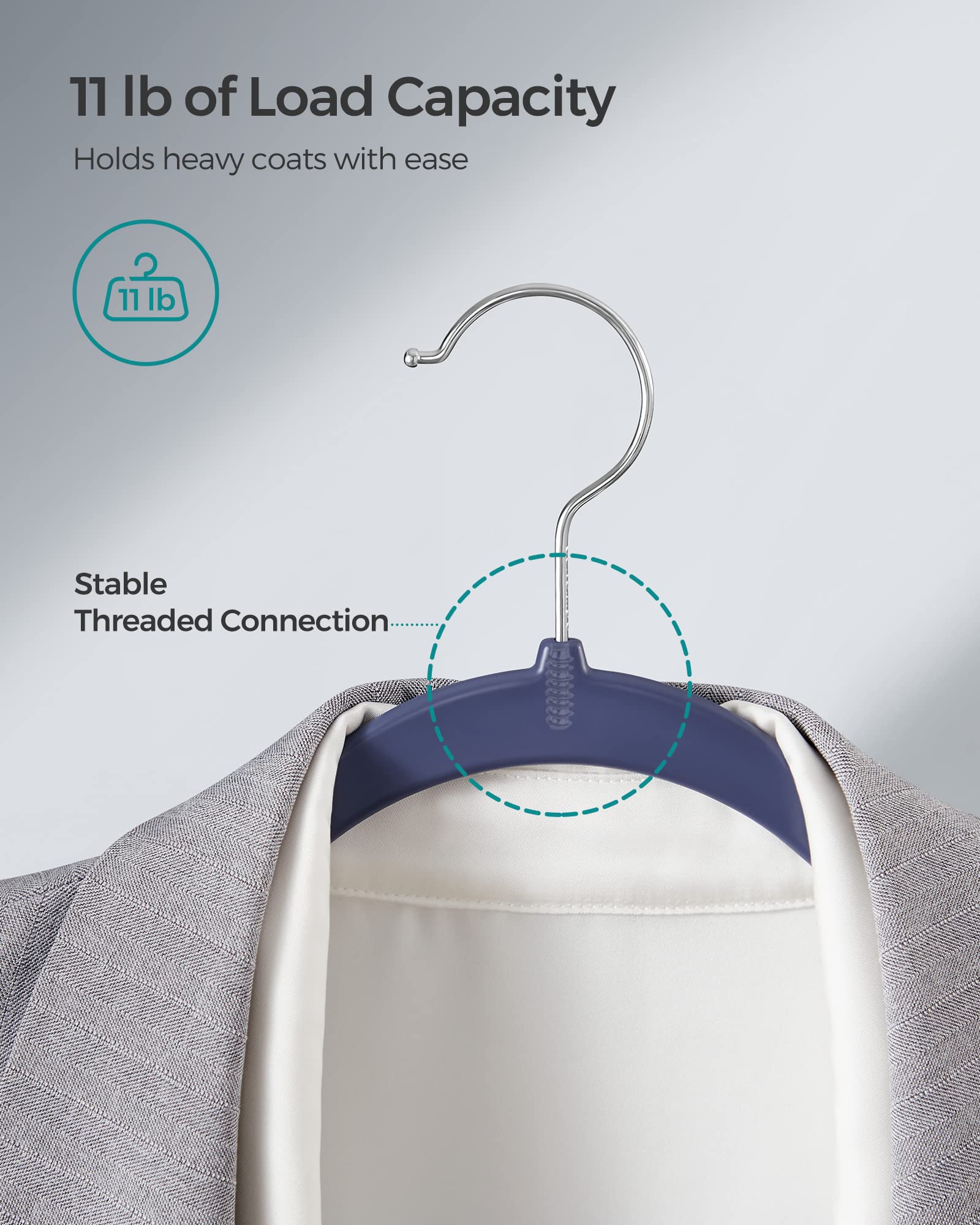 SONGMICS Clothes Hangers  Pack of 50 Plastic Coat Hangers  Non-Slip  Space-Saving  0.2 Inches Thick  17.7 Inches Long  360