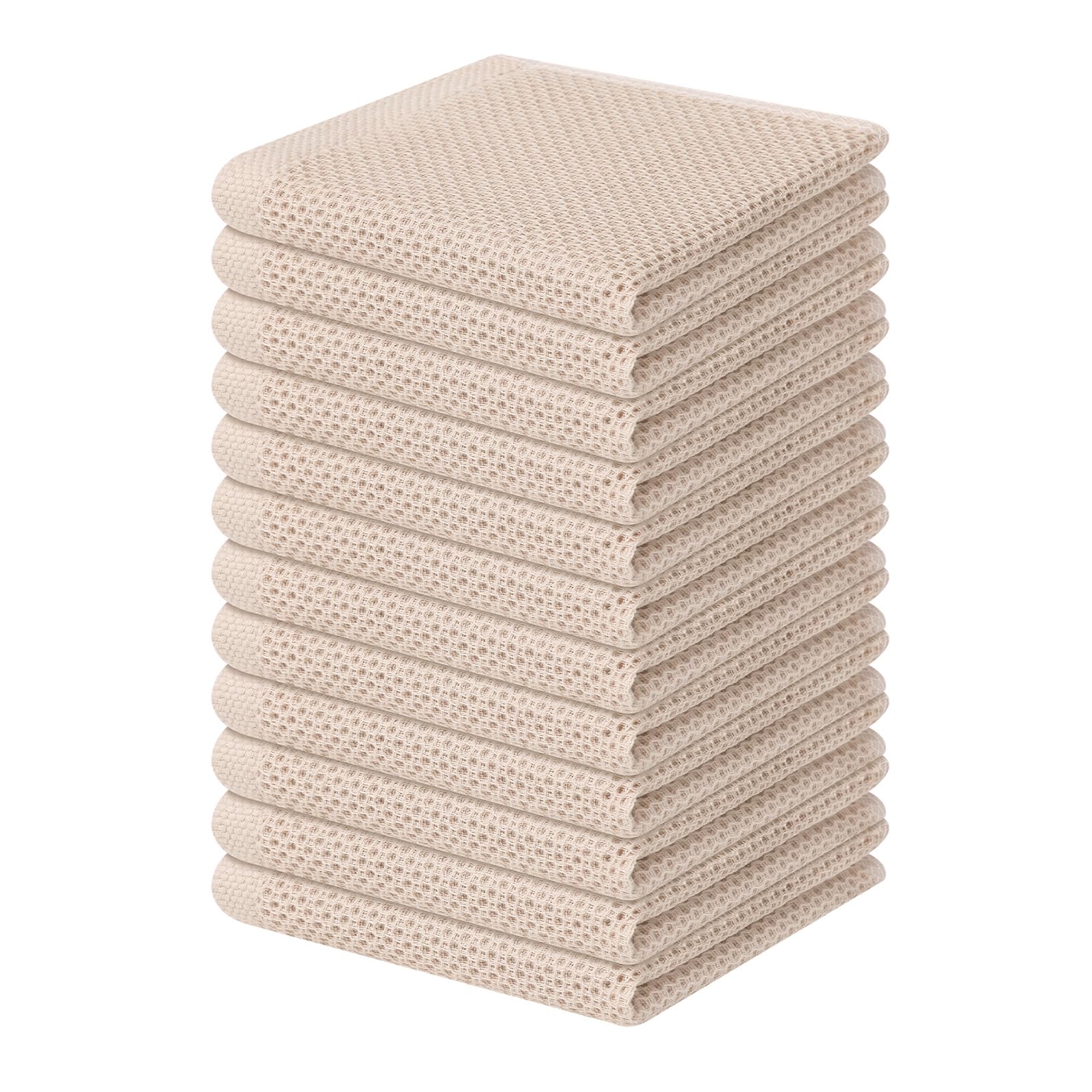 Homaxy 100% Cotton Waffle Weave Kitchen Dish Cloths, Ultra Soft Absorbent Quick Drying Dish Towels, 12 x 12 Inches, 12-Pack, Bei