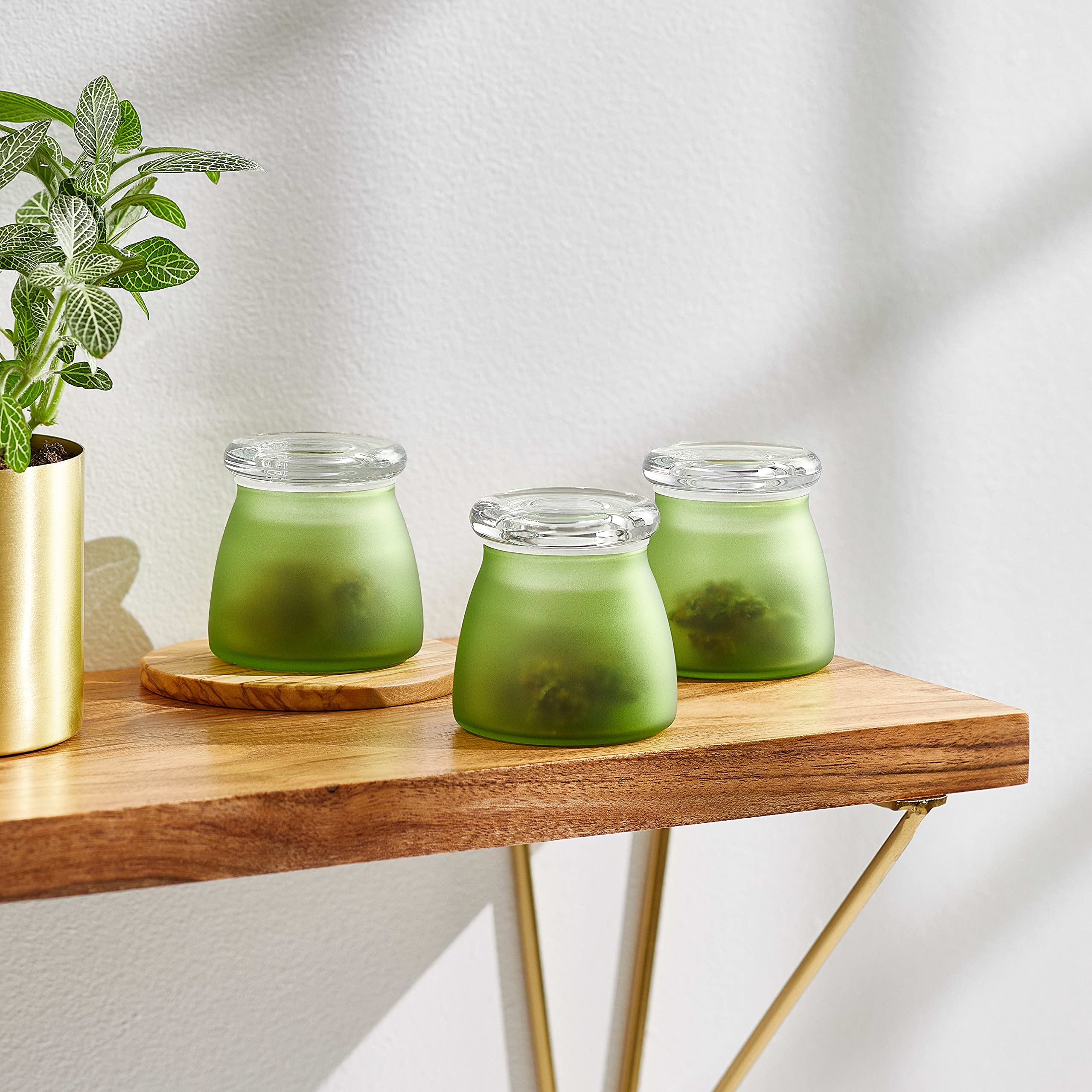 Libbey BudShield Green Storage Jar Set of 3, 4.5 oz Glass Jars with Lid
