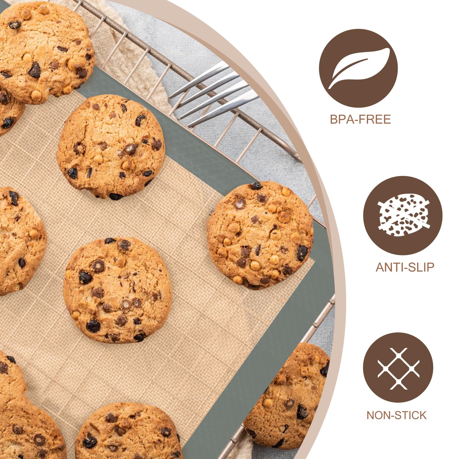 Silicone Baking Mat, 3 Pack Reusable Baking Mat, Non-Stick, Food Safe Silicone Mats For Baking, Oven Baking Sheet For Making Coo